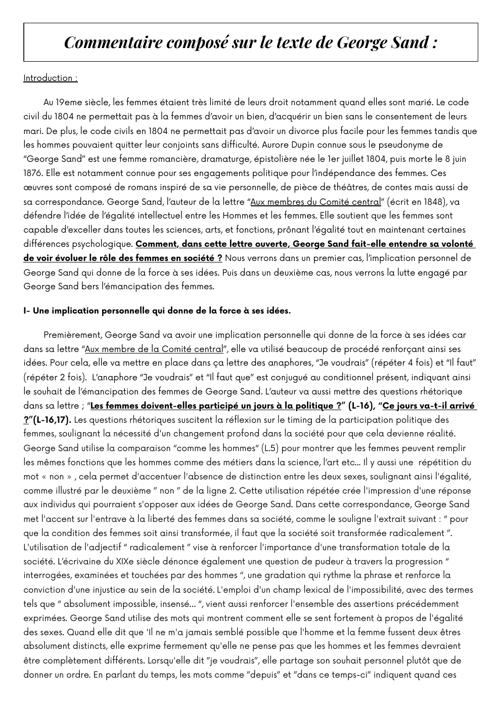 Prévisualisation du document Commentaire composé sur le texte de George Sand