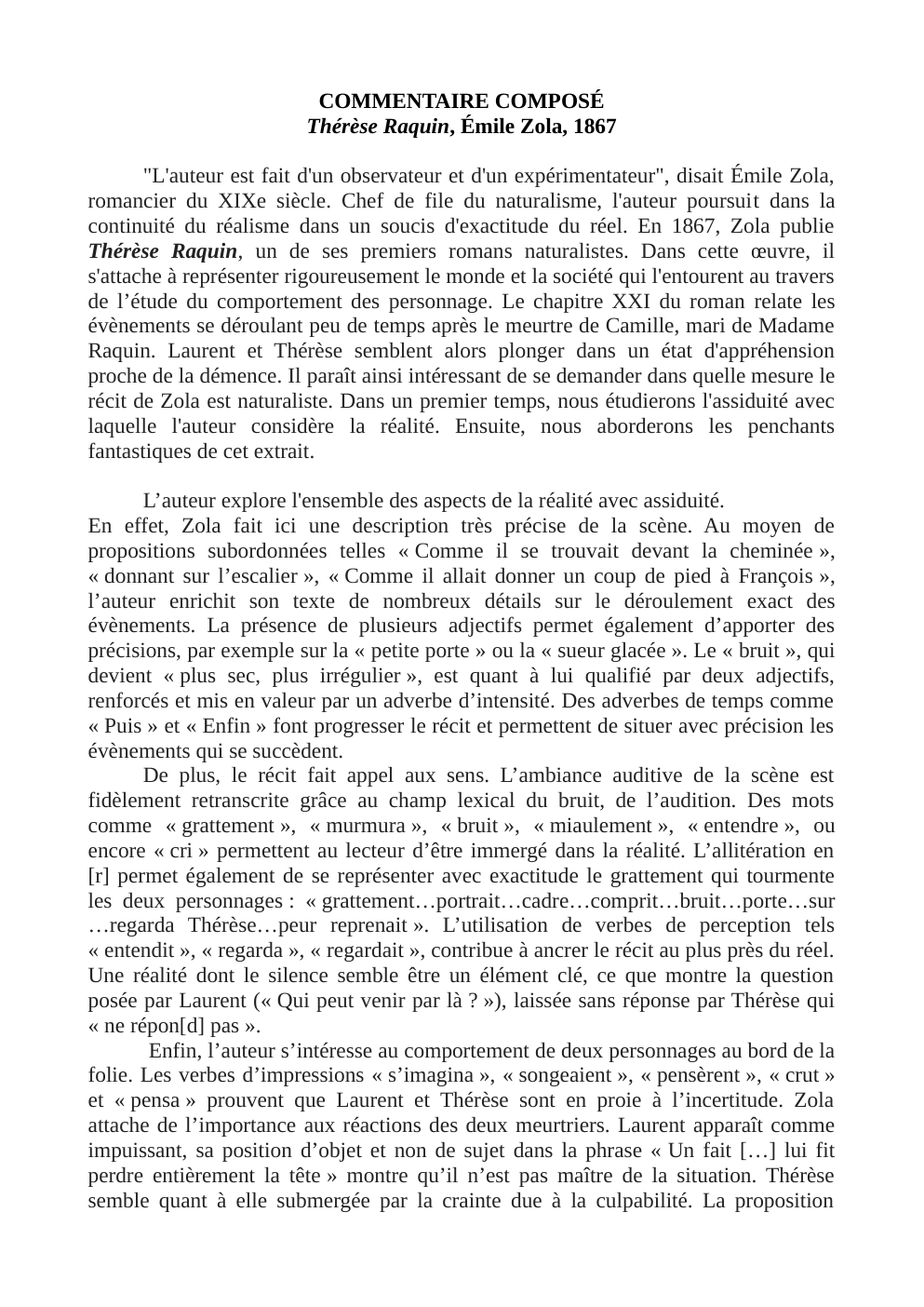 Prévisualisation du document COMMENTAIRE COMPOSÉ Thérèse Raquin, Émile Zola, 1867