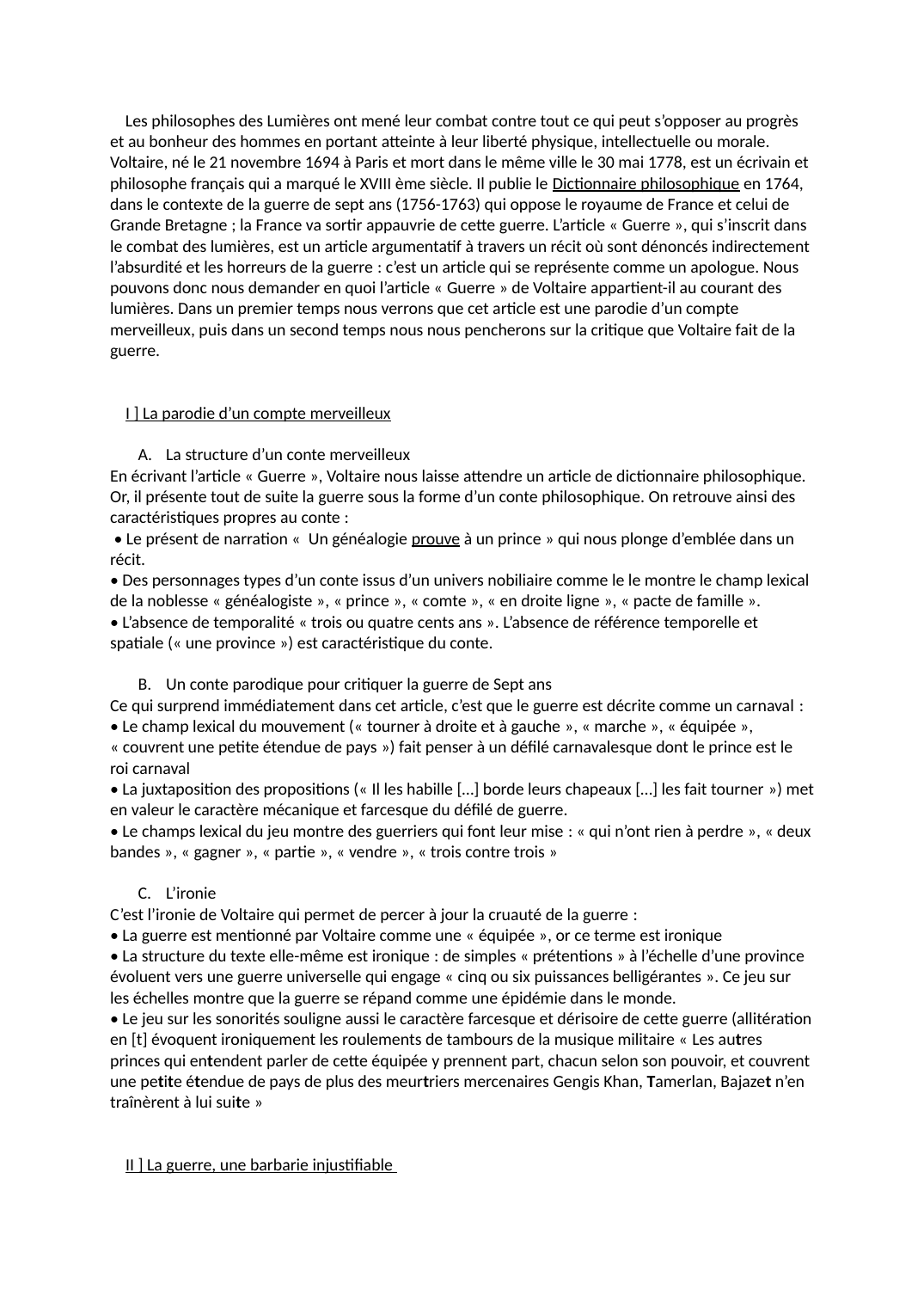 Prévisualisation du document Commentaire Composé Voltaire Dictionnaire Philosophique: Article "Guerre"