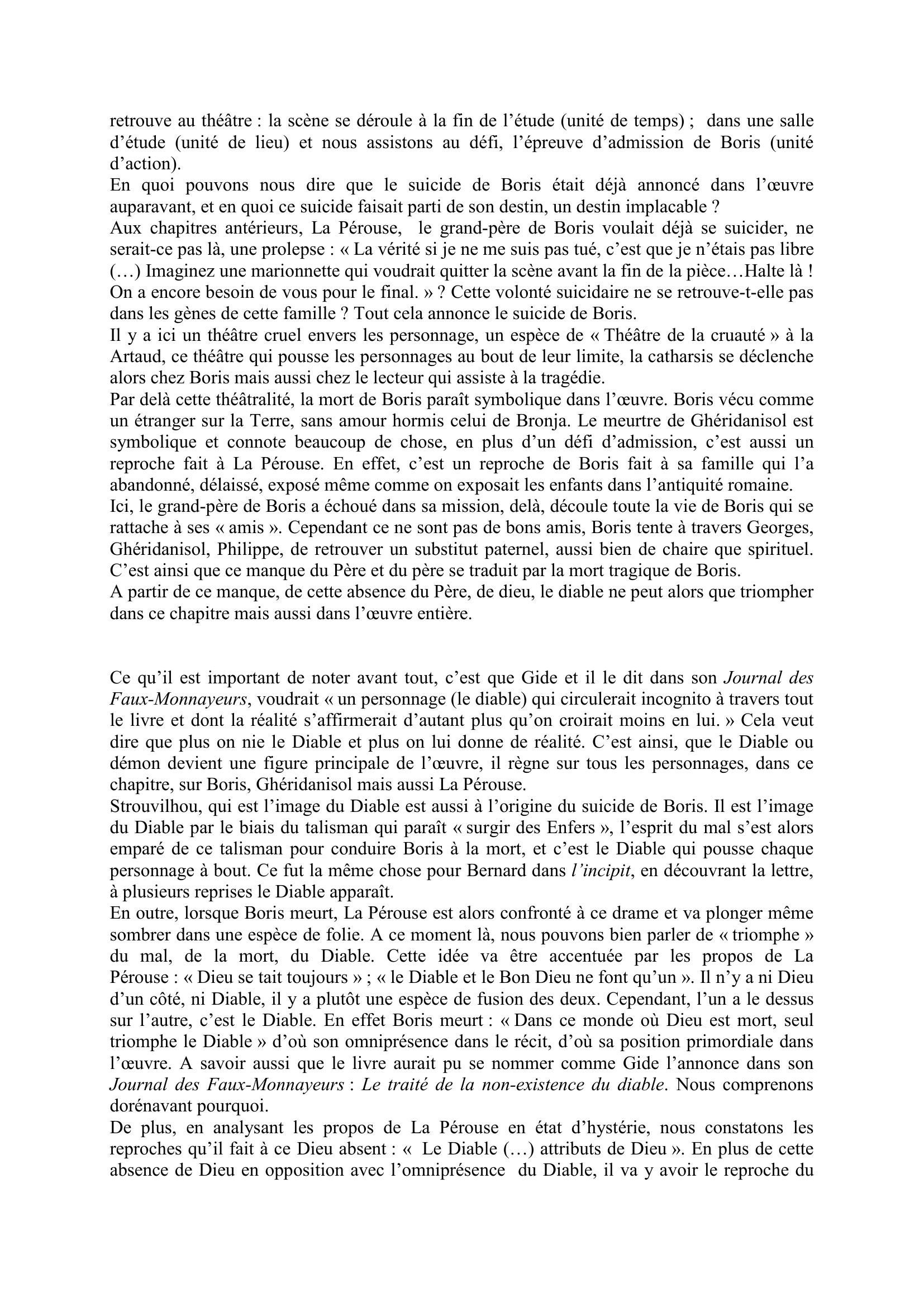 Prévisualisation du document COMMENTAIRE COMPOSE/CHAPITRE 18 PARTIE 3 « Le suicide de Boris ». Les Faux-Monnayeurs de GIDE