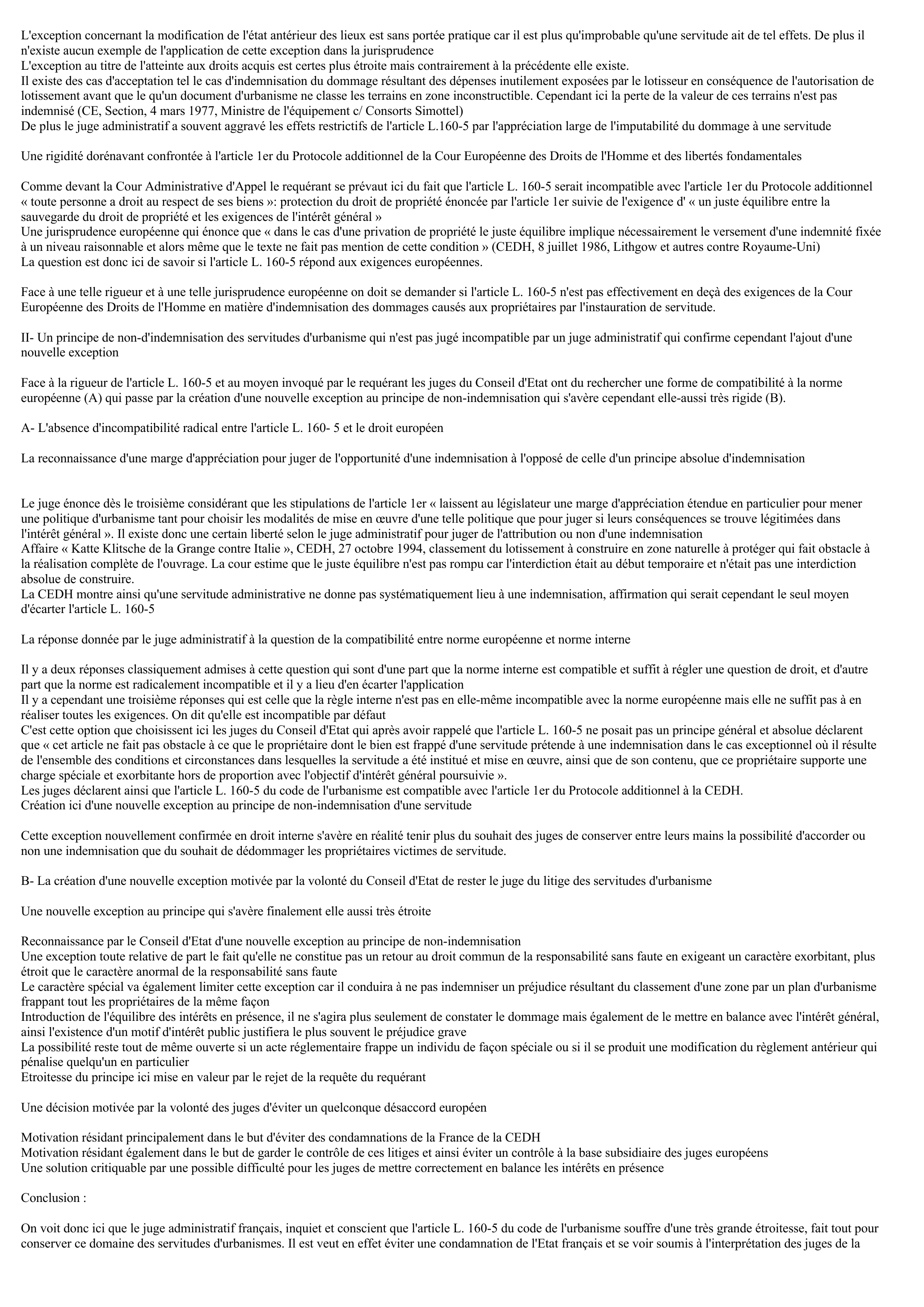 Prévisualisation du document Commentaire : Conseil d'Etat, section, 3 juillet 1998, « M. Bitouzet », req. N°158192, p.95 – Servitude d'urbanisme et Servitude d'Utilité Publique