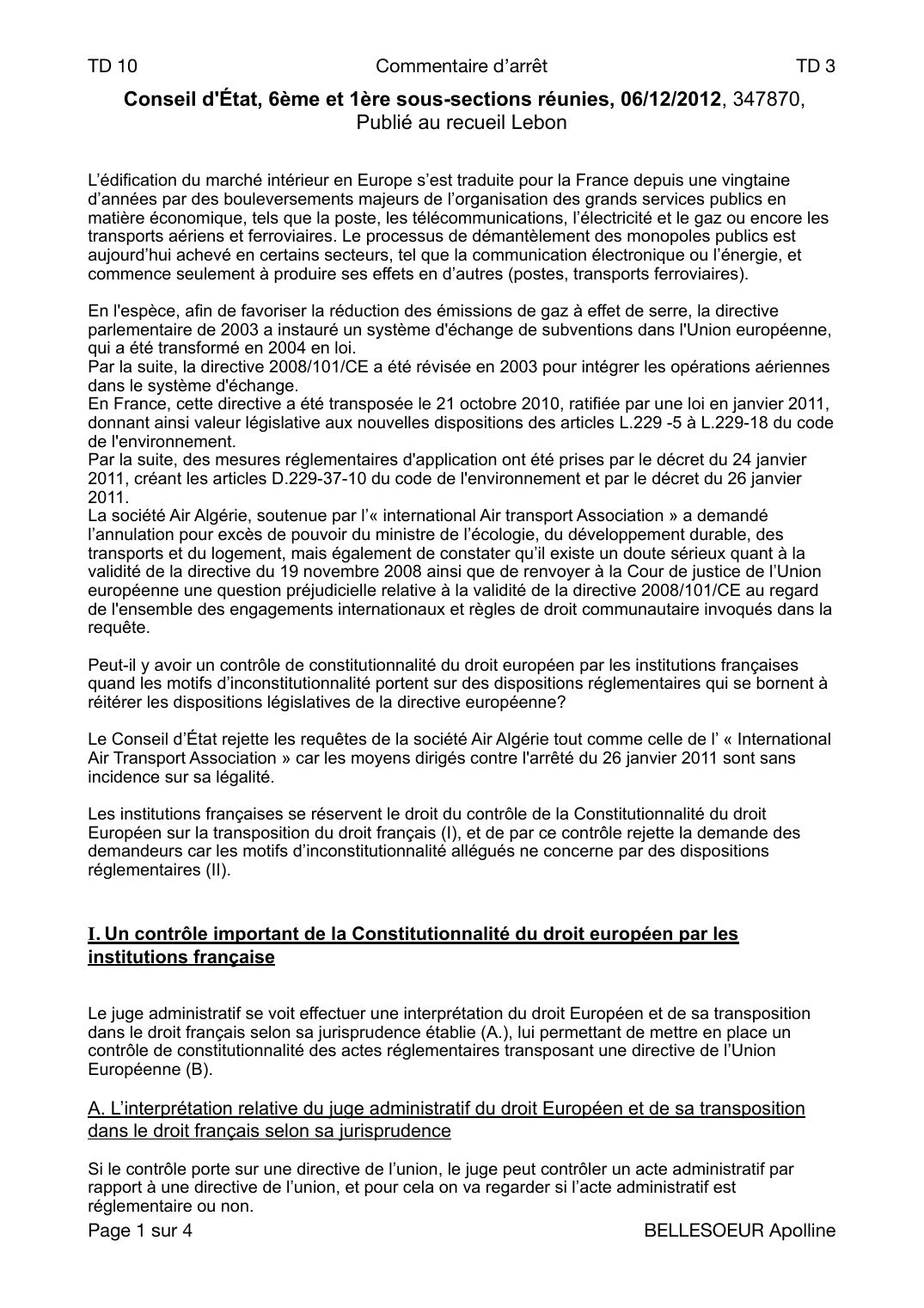 Prévisualisation du document Commentaire d'arrêt CE, 06/12/2012, n°347870, publié au recueil Lebon
