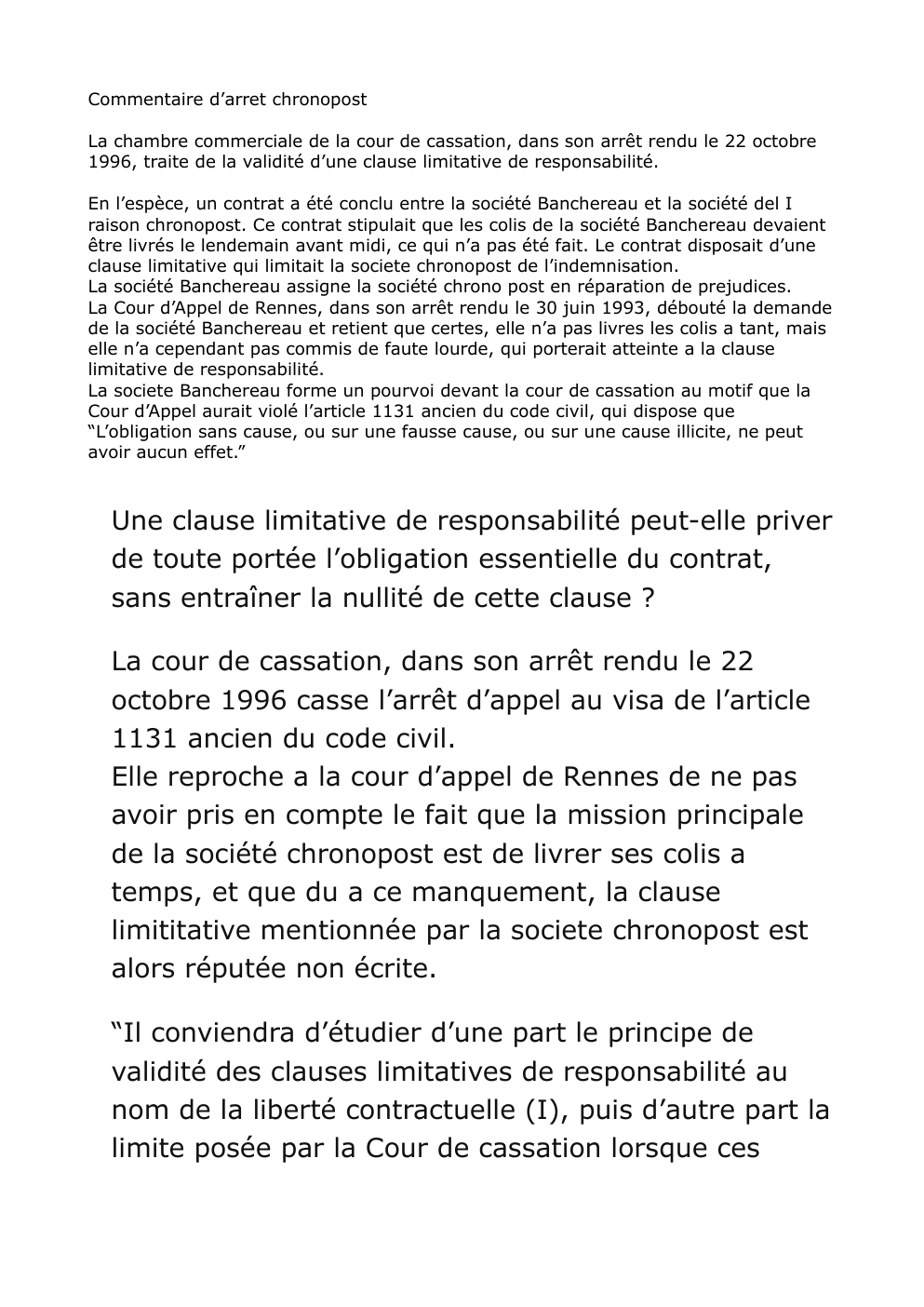 Prévisualisation du document Commentaire d’arrêt chronopost