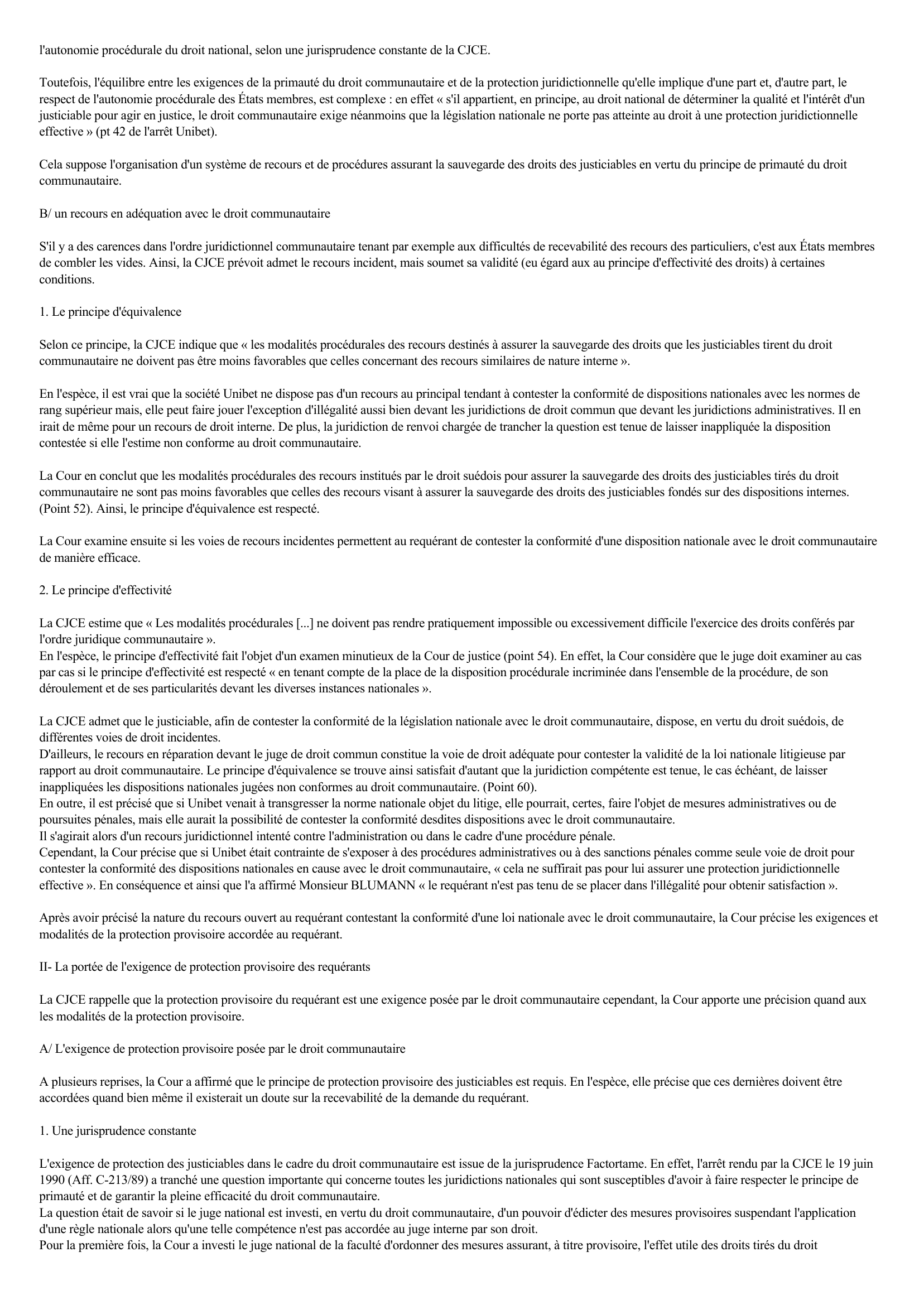 Prévisualisation du document COMMENTAIRE D'ARRET : CJCE, 13 MARS 2007 UNIBET