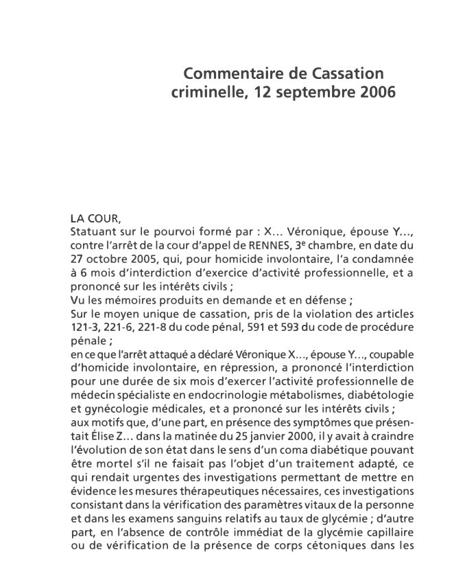 Prévisualisation du document Commentaire de Cassation criminelle, 12 septembre 2006 - commentaire d'arrêt