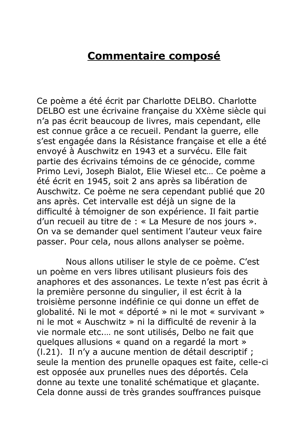 Prévisualisation du document Commentaire de Charlotte DELBO