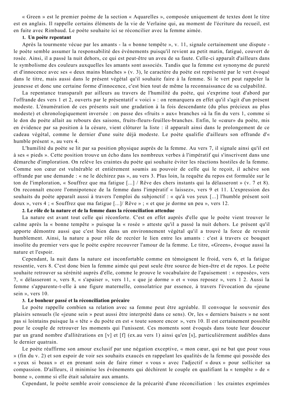 Prévisualisation du document Commentaire de "Green" de P. Verlaine