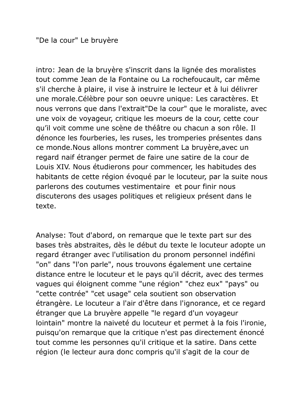 Prévisualisation du document commentaire: De la cour de La bruyère in les "Caractères"