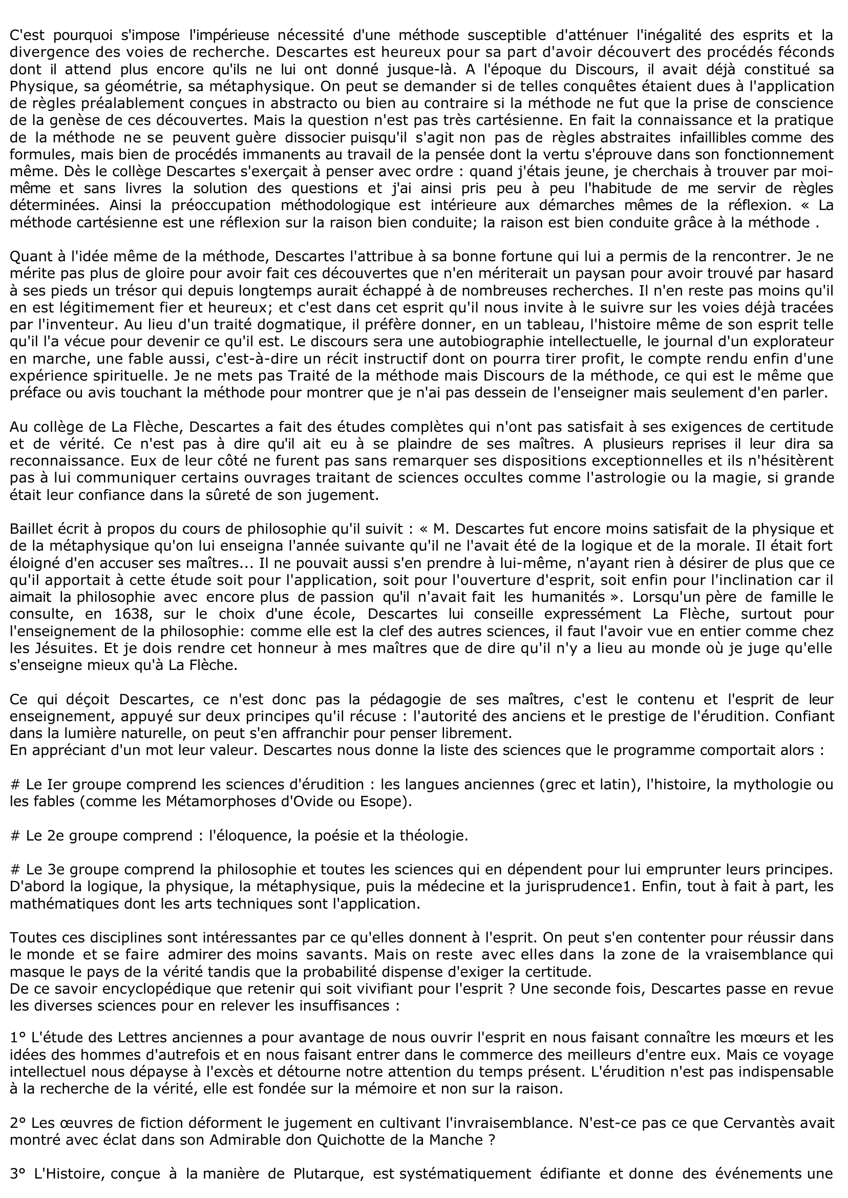 Prévisualisation du document COMMENTAIRE DE LA Ire PARTIE DU DISCOURS DE LA METHODE DE DESCARTES