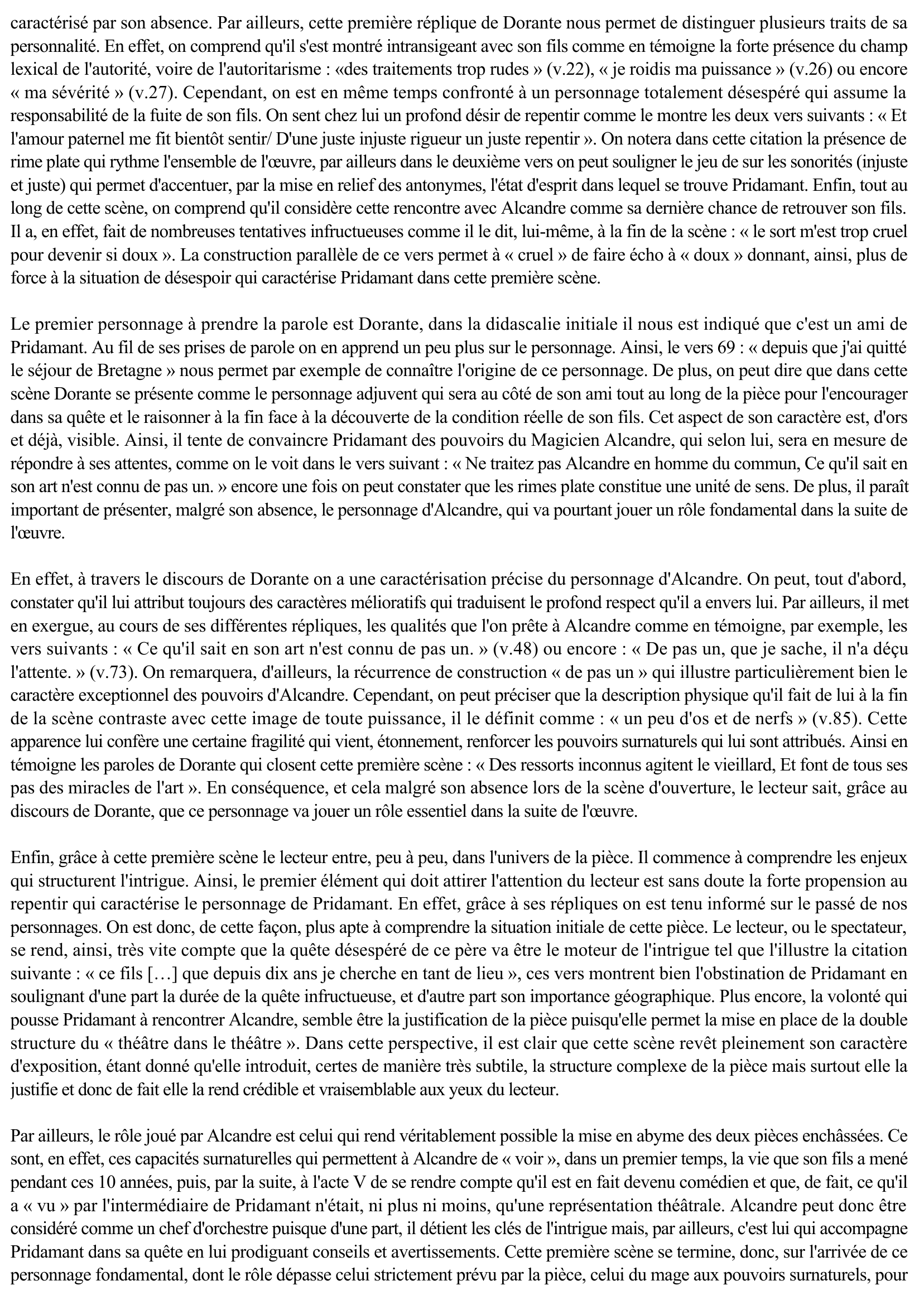 Prévisualisation du document Commentaire de l'acte I, scène 1 de l'Illusion comique, de Pierre Corneille.