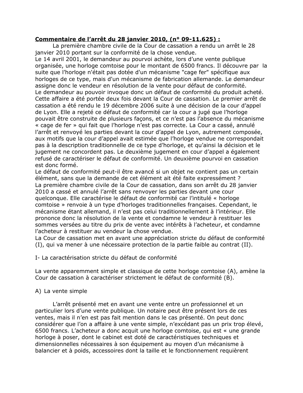 Prévisualisation du document Commentaire de l’arrêt du 28 janvier 2010, (n° 09-11.625)