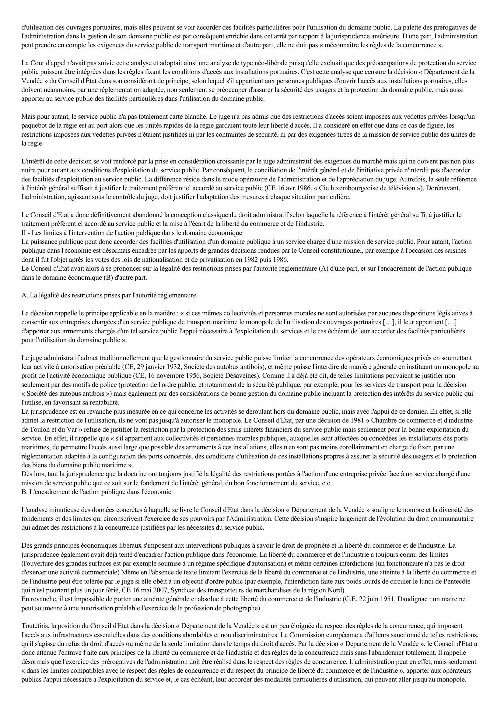 Prévisualisation du document Commentaire de l'arrêt du Conseil d'Etat du 30 juin 2004, Département de la Vendée