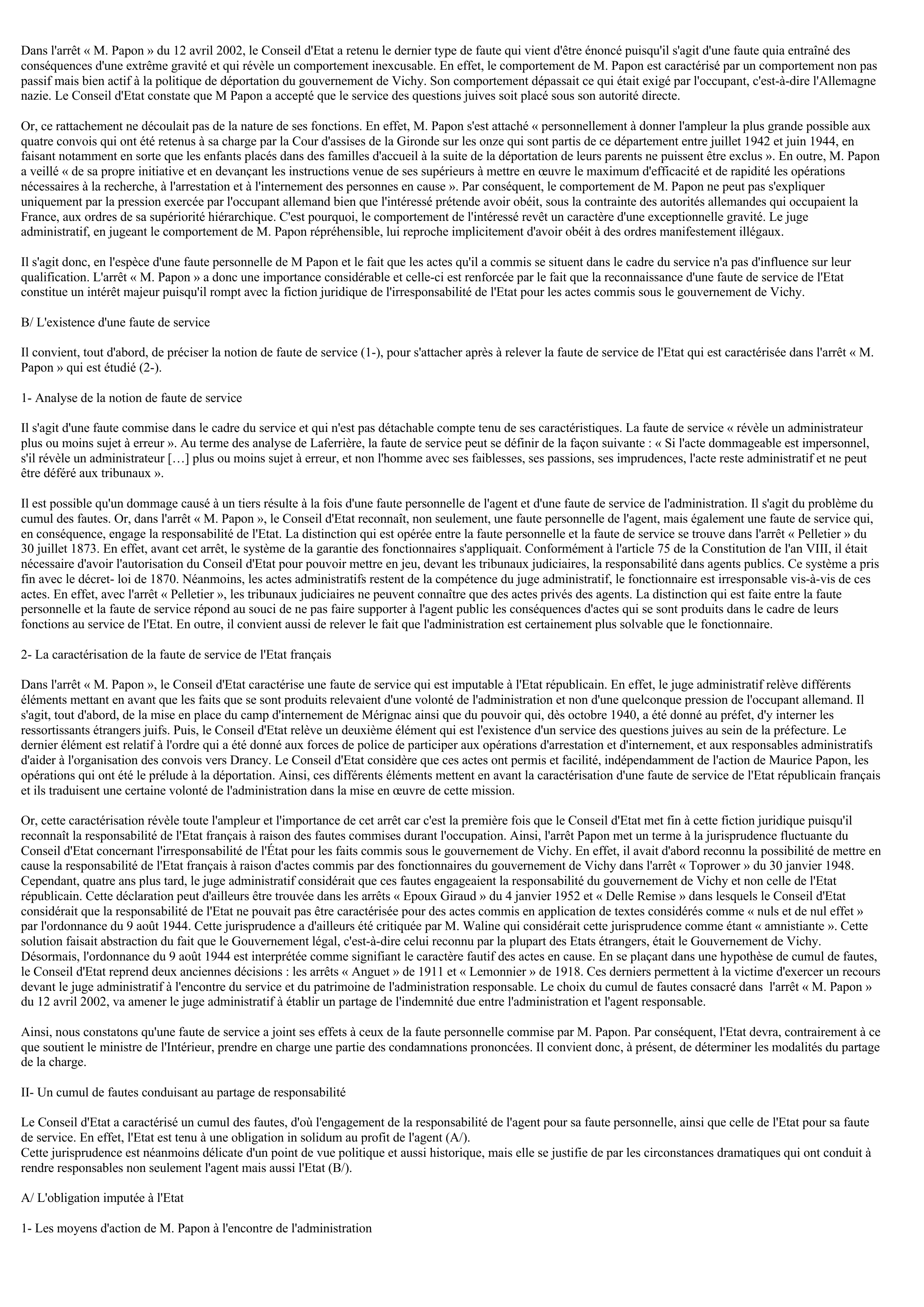 Prévisualisation du document Commentaire de l'arrêt du Conseil d'Etat, « M. Papon » du 12 avril 2002. Droit administratif
