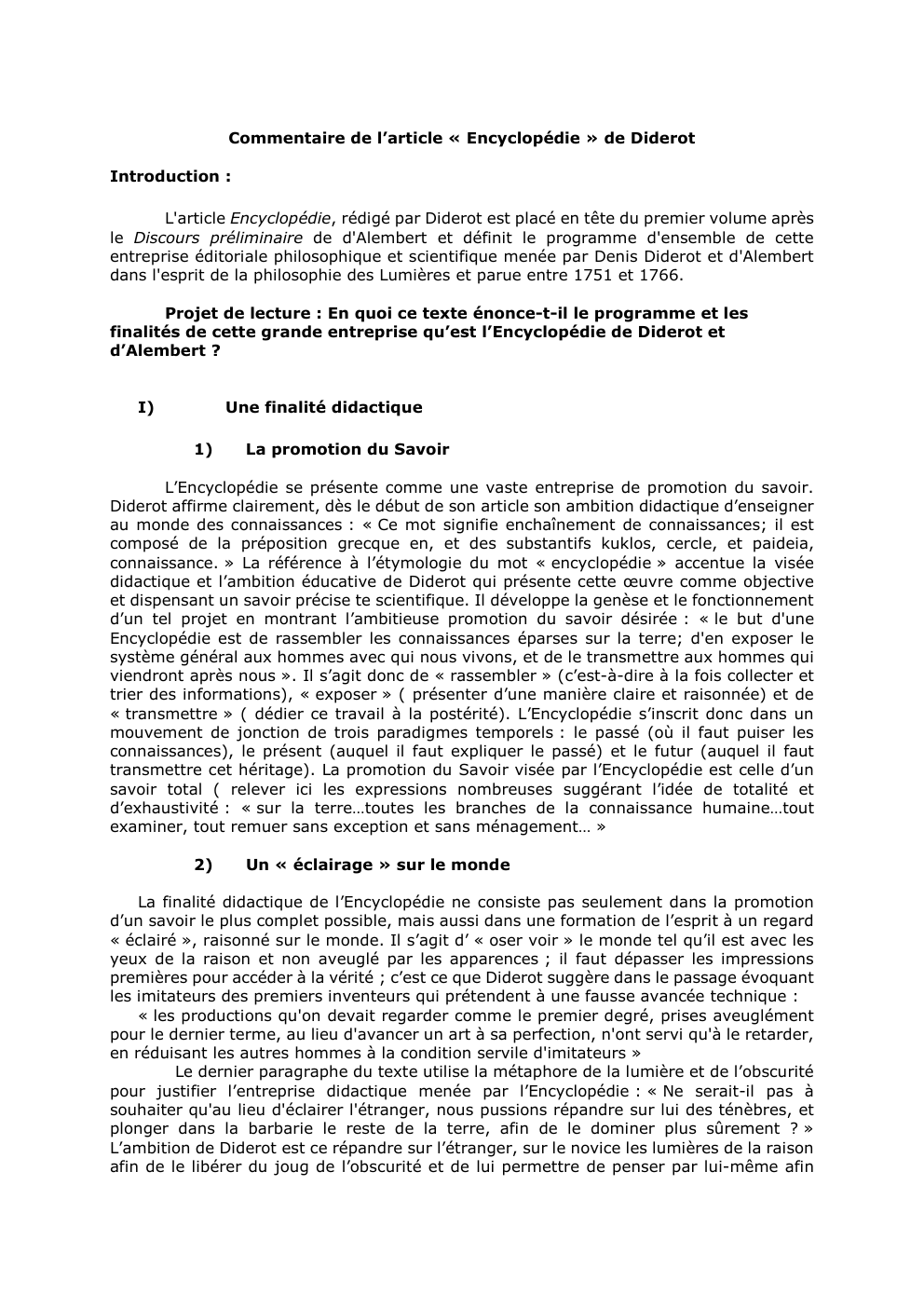 Prévisualisation du document Commentaire de l’article « Encyclopédie » de Diderot
Introduction :
L'article Encyclopédie, rédigé par Diderot est placé en tête du...