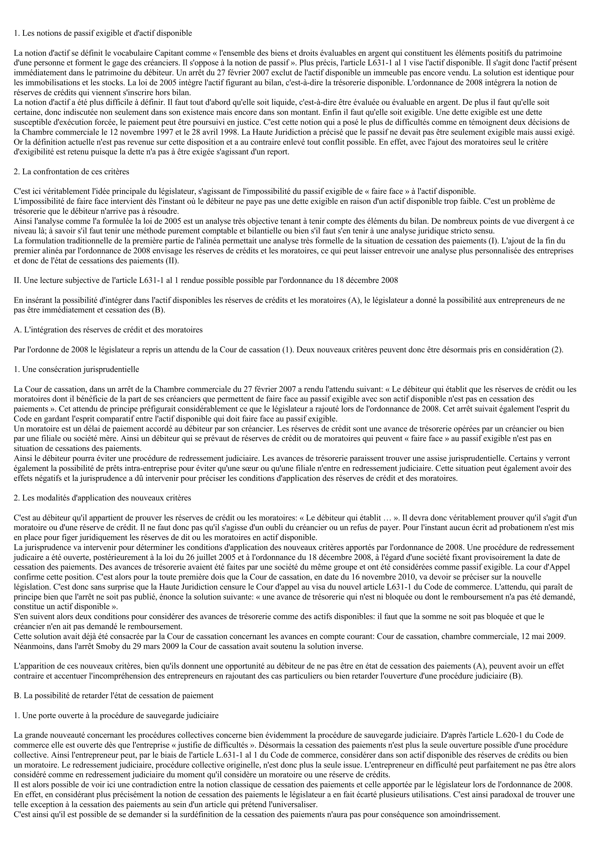 Prévisualisation du document Commentaire de l'article L631-1 al 1 du Code de Commerce