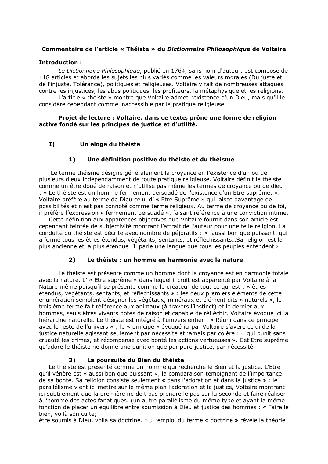 Prévisualisation du document Commentaire de l'article « Théiste » du Dictionnaire Philosophique de Voltaire