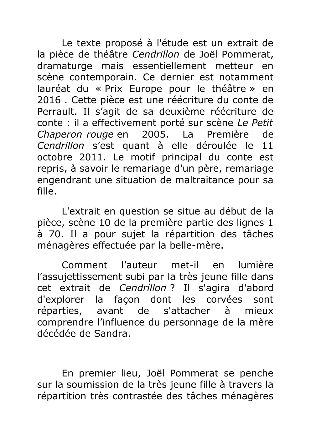 Prévisualisation du document Commentaire de le scène 10 de la première partie de la pièce Cendrillon de J.Pommerat