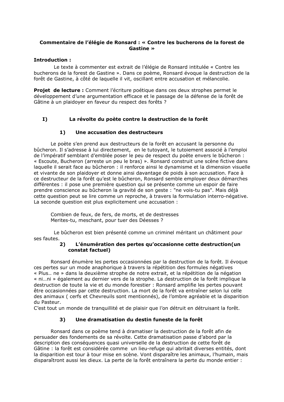 Prévisualisation du document Commentaire de l’élégie de Ronsard : « Contre les bucherons de la forest de
Gastine »
Introduction :
Le texte...