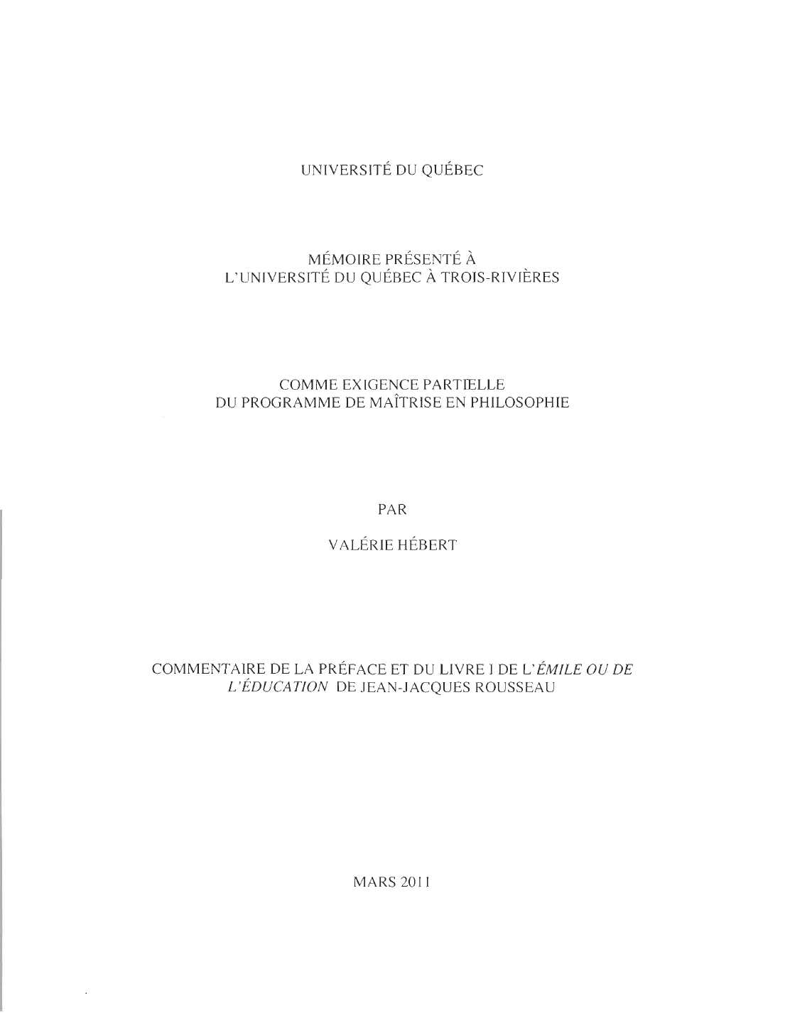 Prévisualisation du document Commentaire de L'Émile ou de L'éducation de Rousseau (fiche de lecture)