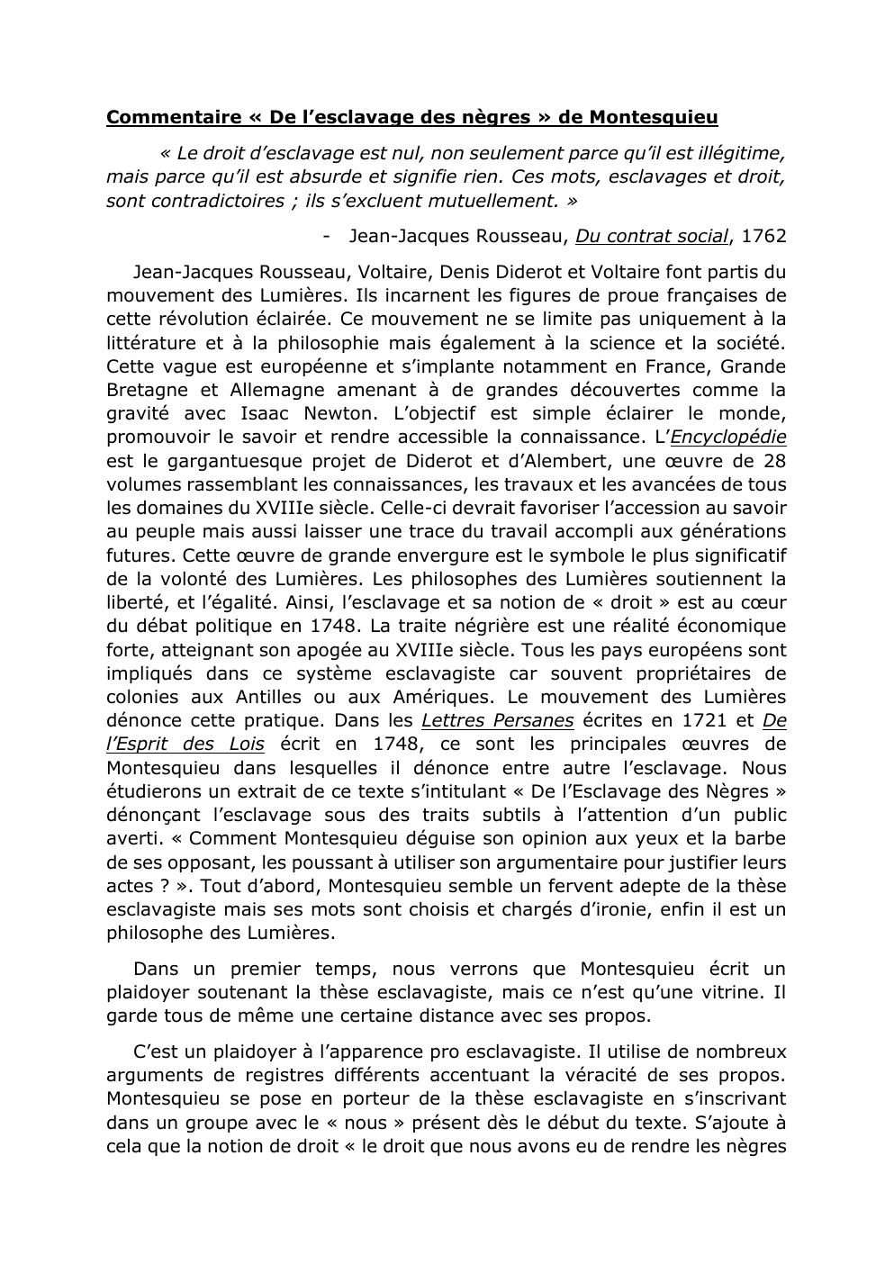 Prévisualisation du document Commentaire « De l’esclavage des nègres » de Montesquieu