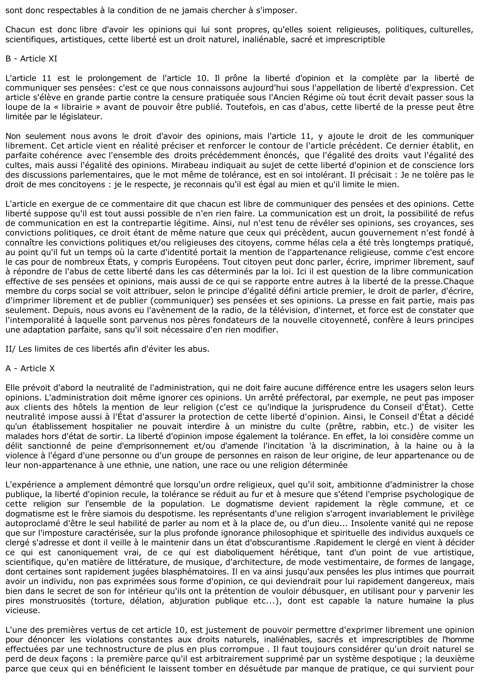 Prévisualisation du document Commentaire de texte : Article X et XI de la Déclaration des droits de l'Homme et du citoyen du 26 août 1789 (droit)