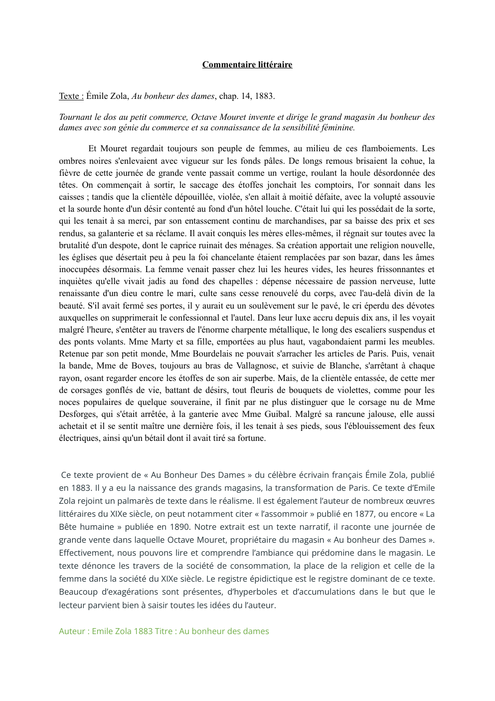 Prévisualisation du document Commentaire de texte, Au bonheur des dames Emile Zola