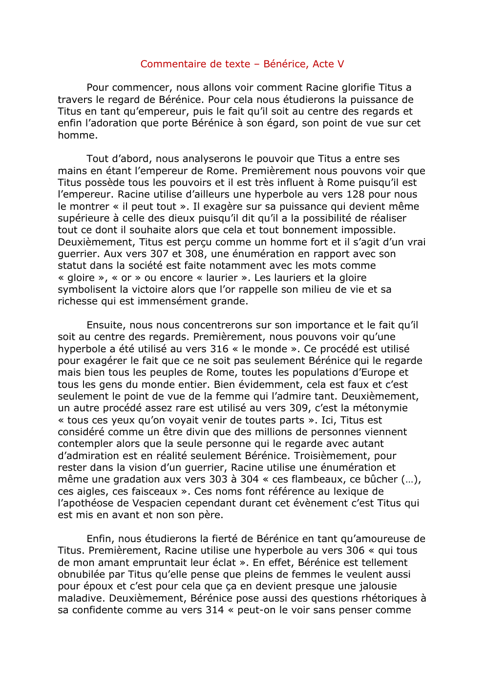 Prévisualisation du document Commentaire de texte - Bérénice, Acte V