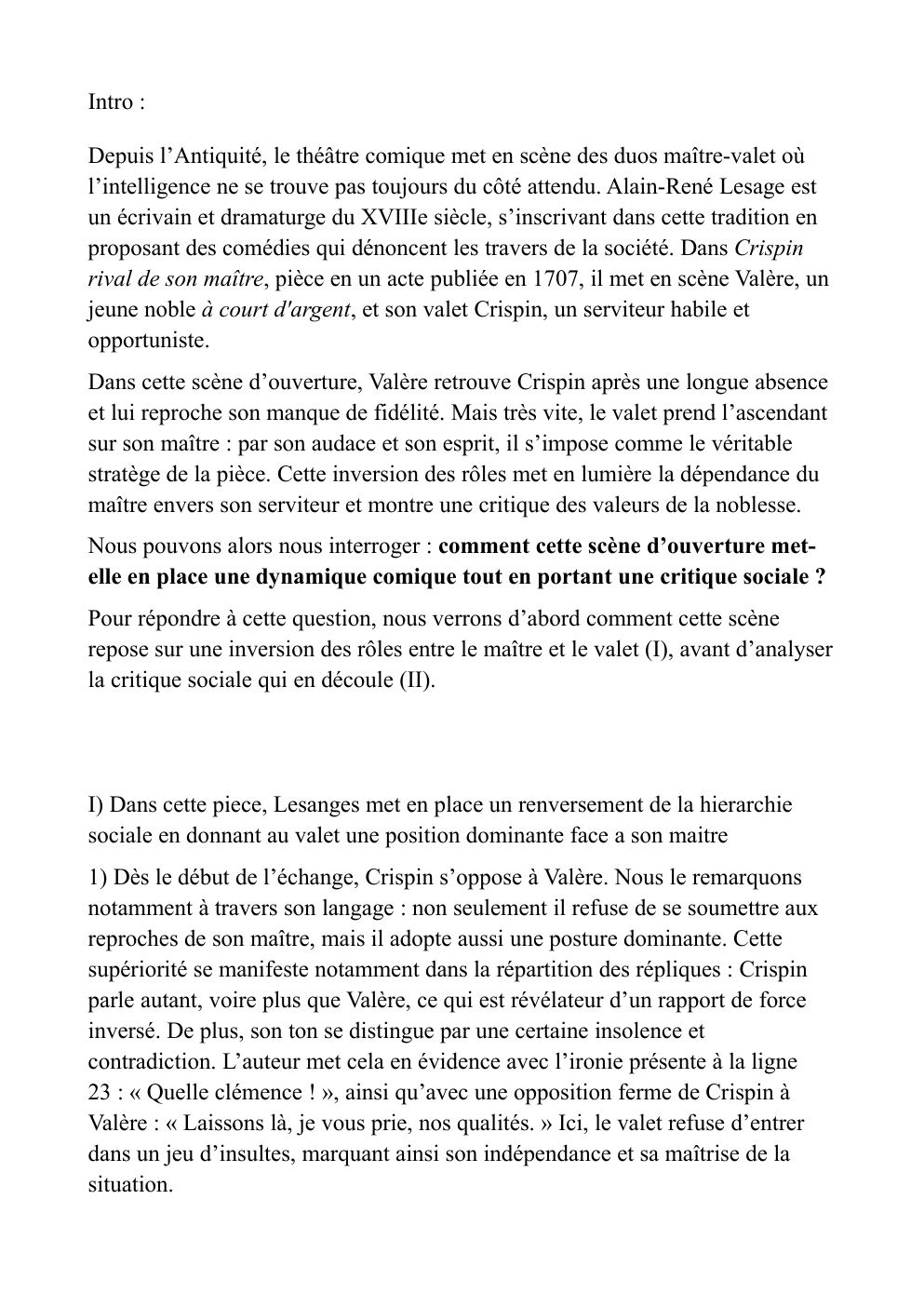 Prévisualisation du document Commentaire de texte "Dans Crispin rival de son maître"