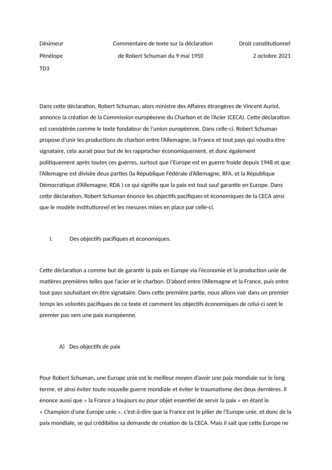 Prévisualisation du document Commentaire de texte Déclaration de Robert Schuman