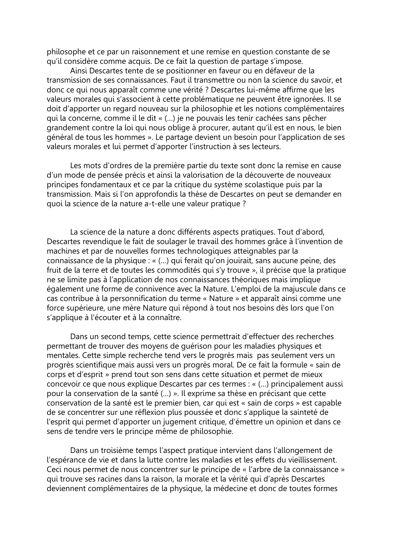 Prévisualisation du document Commentaire de texte : Discours de la méthode, René Descartes - 6e partie