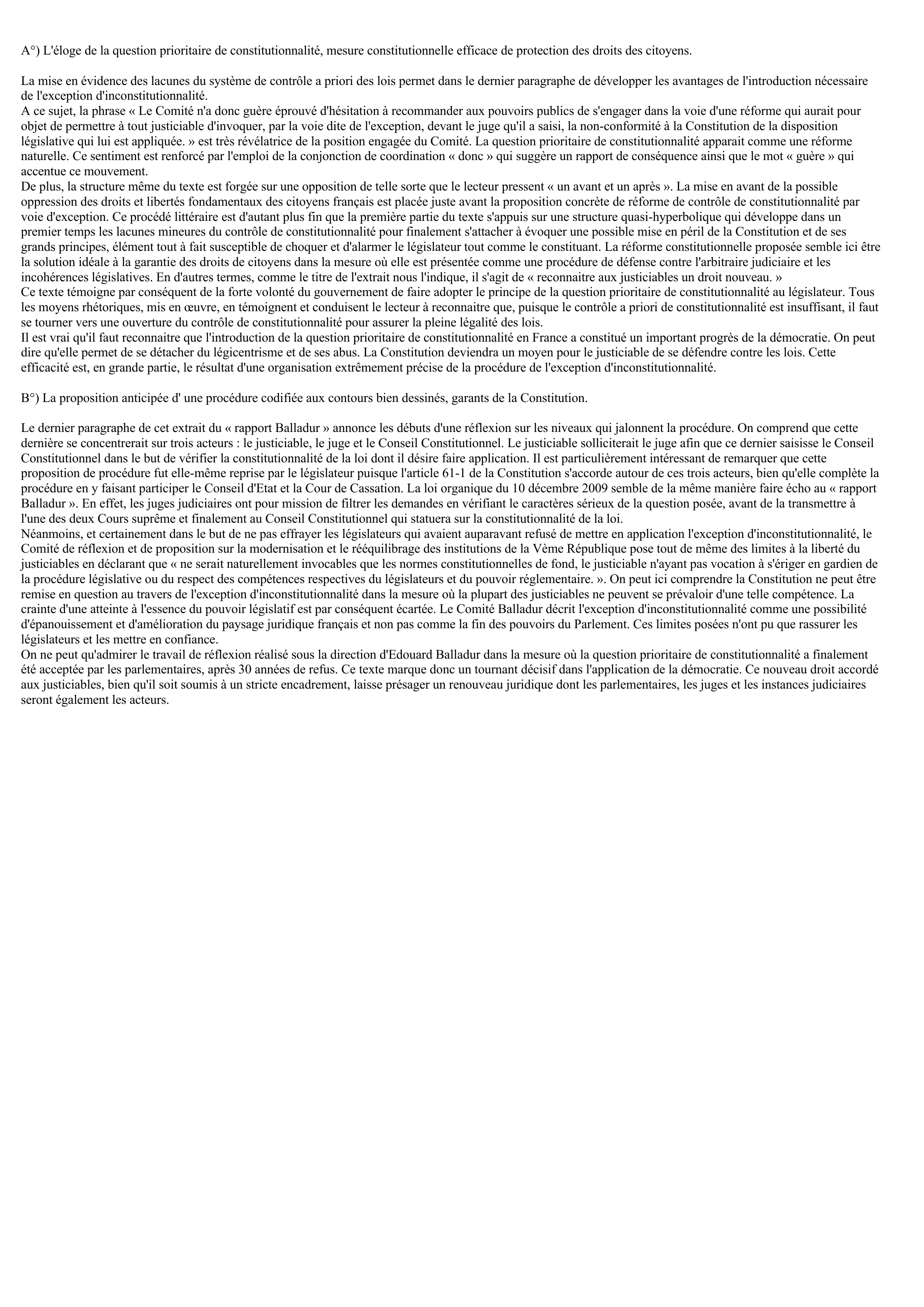 Prévisualisation du document Commentaire de texte du rapport du Comité de réflexion et de proposition  sur la modernisation et le rééquilabrage des institutions de la Veme République