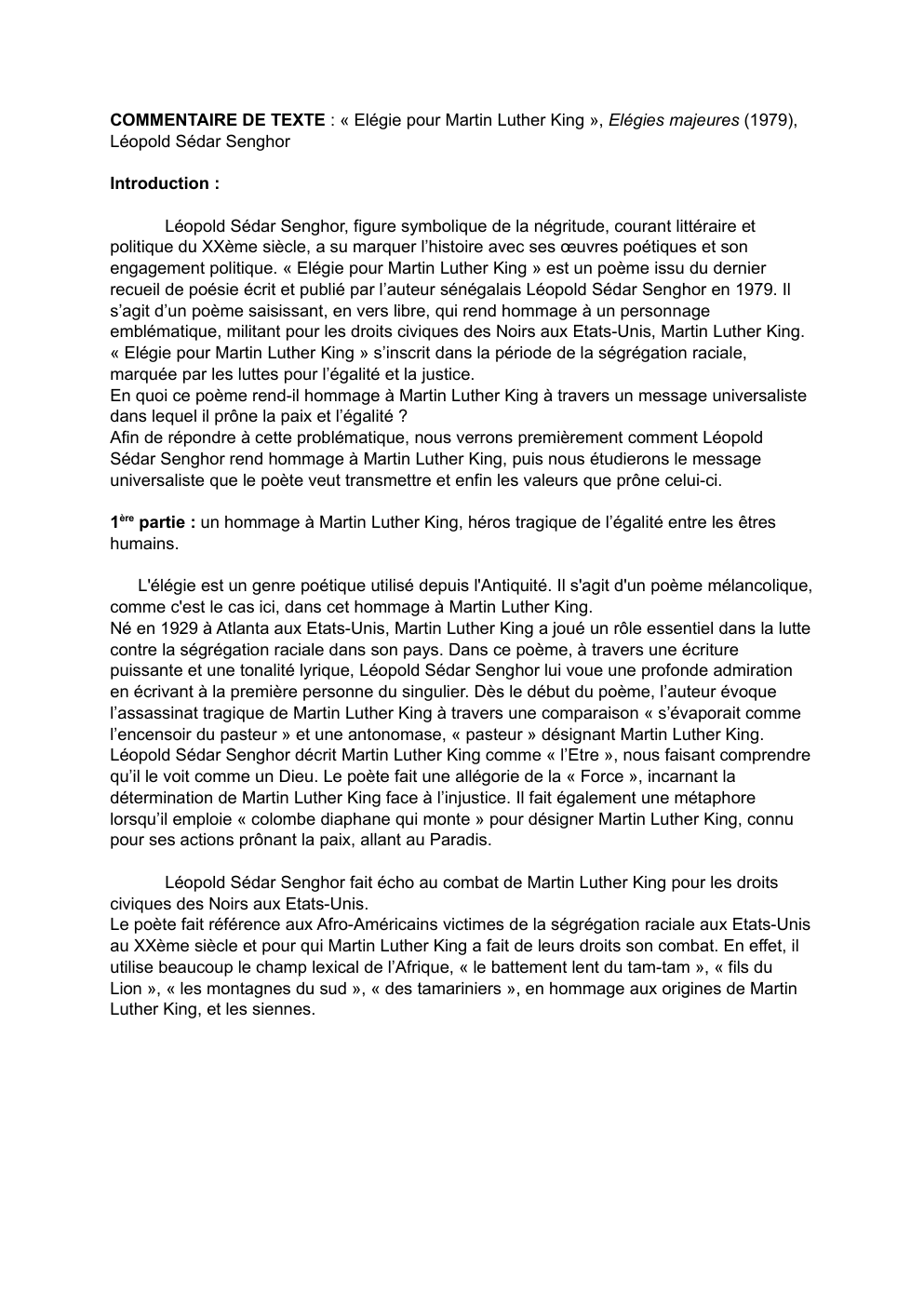 Prévisualisation du document Commentaire de texte "Elegie pour Martin Luther King" de Léopold Sédar Senghor