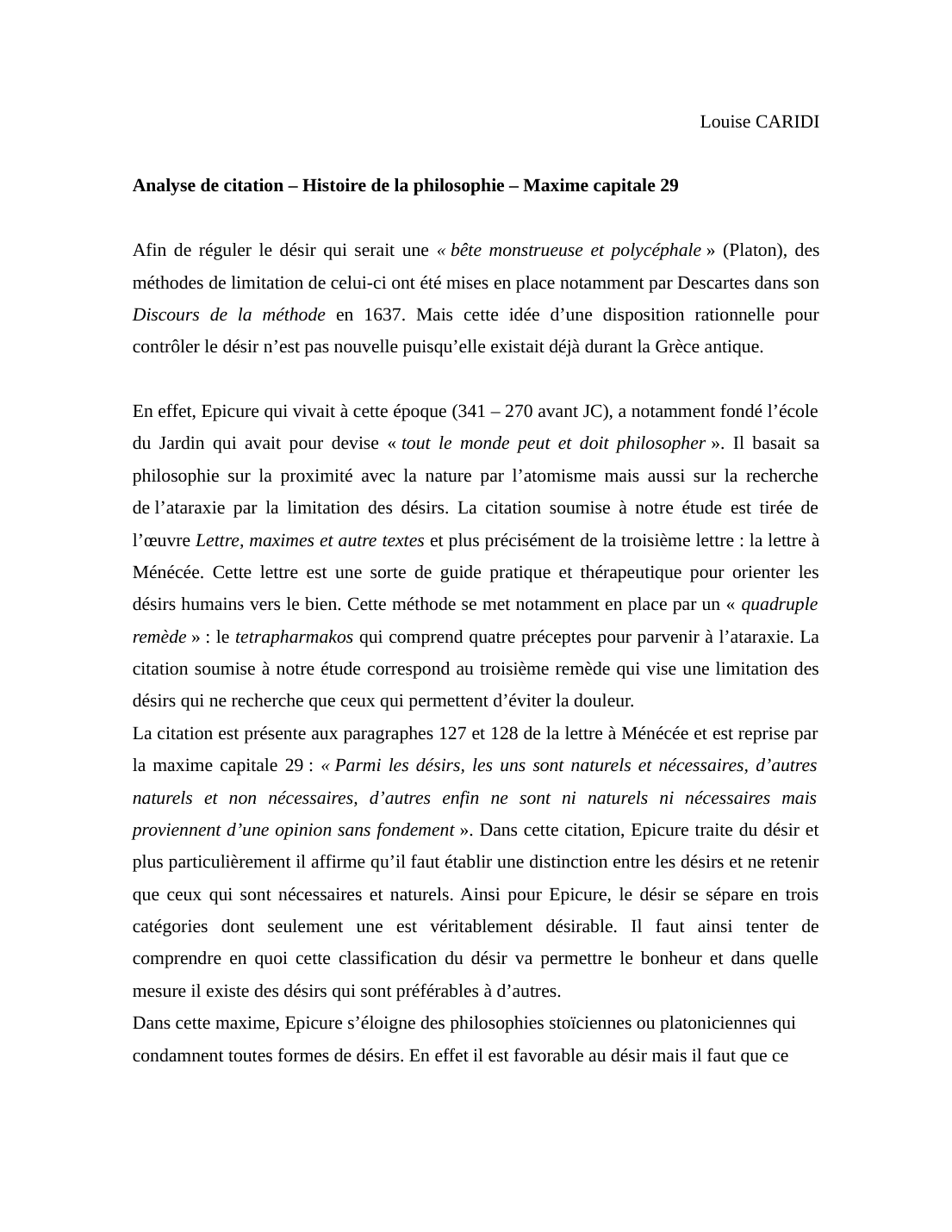 Prévisualisation du document Commentaire de texte Epicure - Analyse de citation – Histoire de la philosophie – Maxime capitale 29