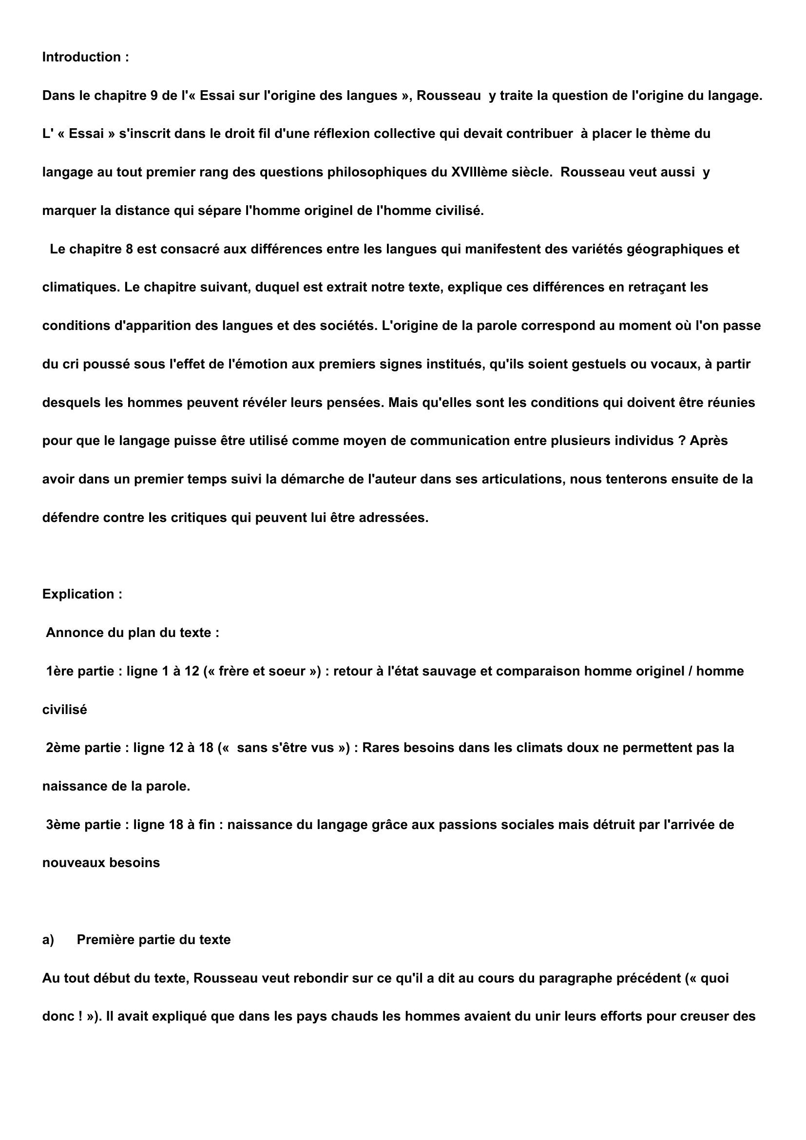 Prévisualisation du document commentaire de texte : "essai sur l'origine des langues" chap 9 Rousseau
