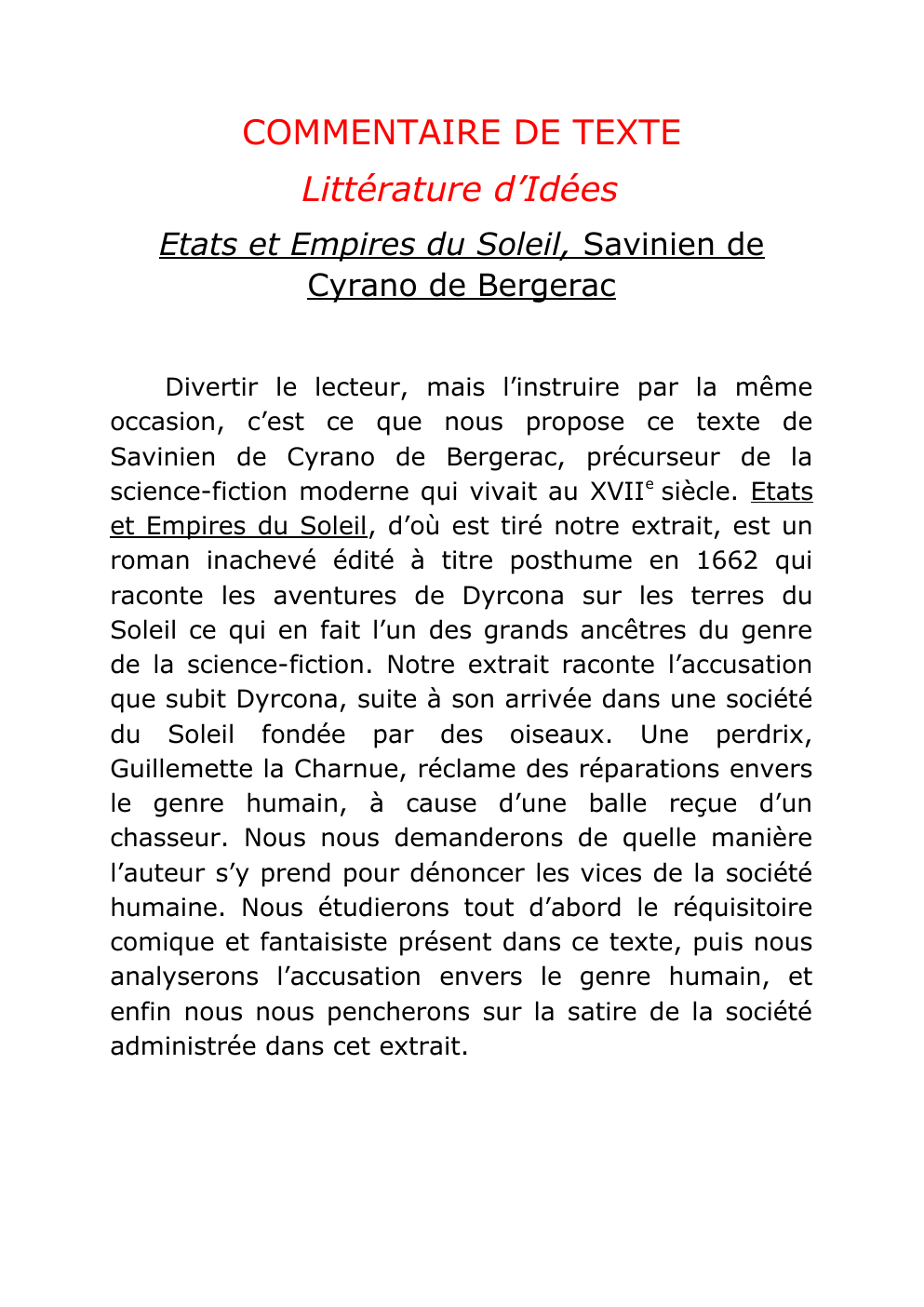 Prévisualisation du document Commentaire de Texte - Etats et empires du Soleil (Premiere Français)