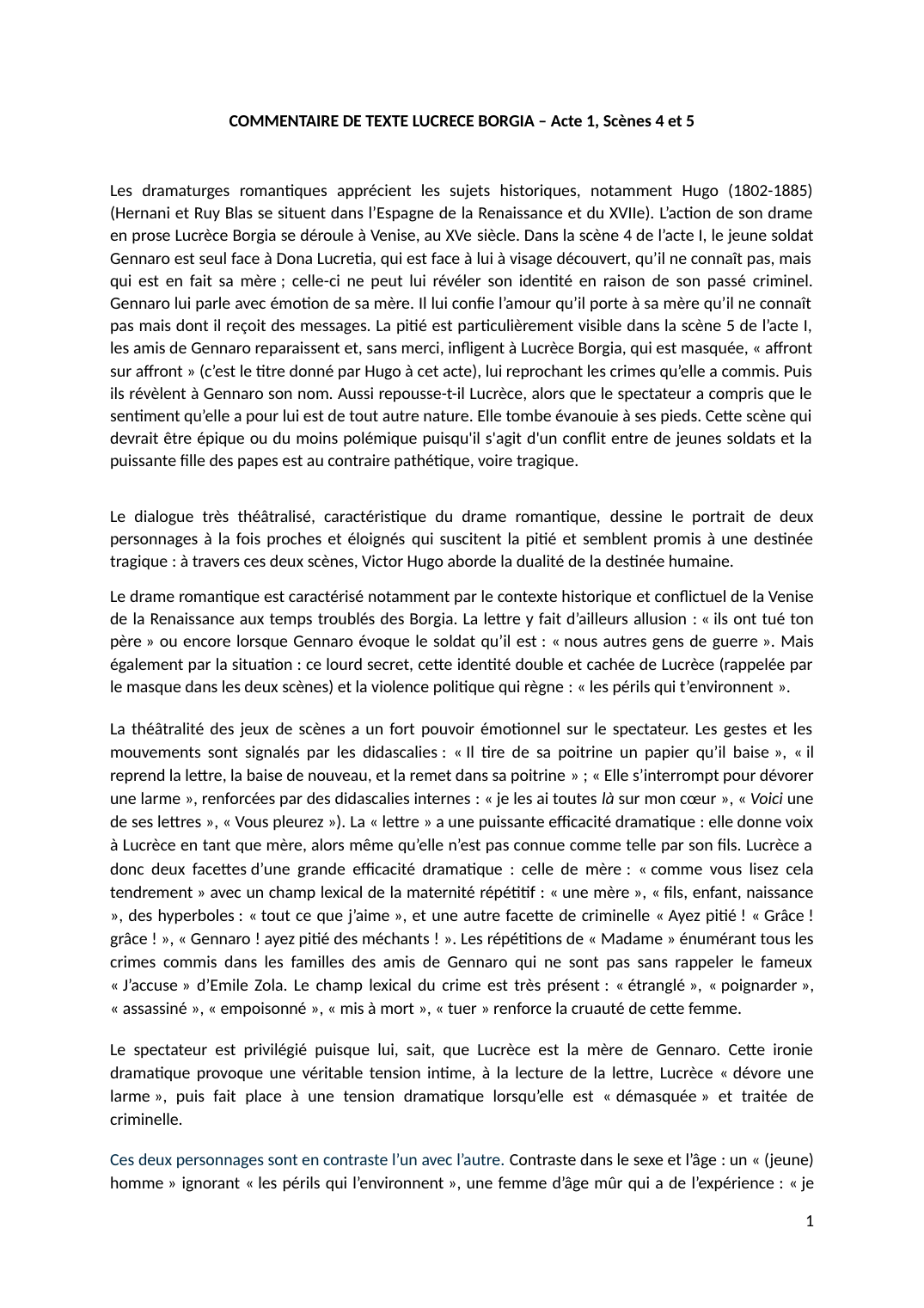 Prévisualisation du document Commentaire de texte extraits Lucrèce Borgia: Scènes 4 et 5