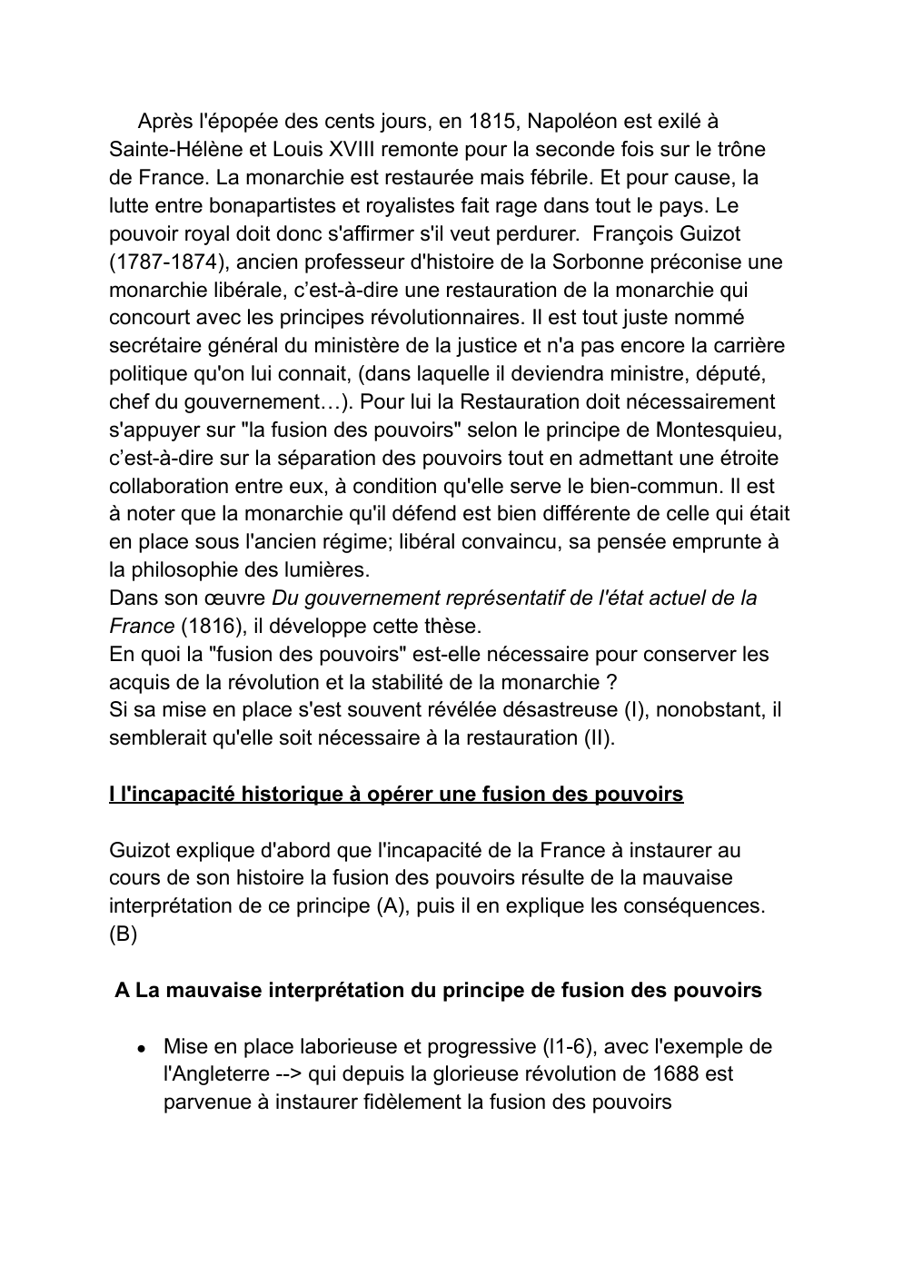 Prévisualisation du document Commentaire de texte François Guizot - Du gouvernement représentatif de l'état actuel de la France (1816)
