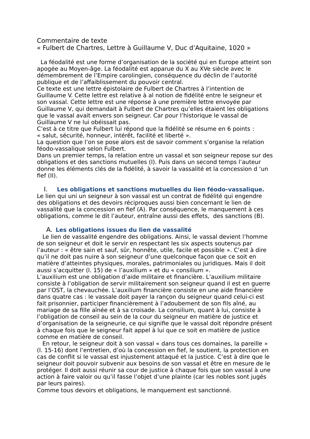 Prévisualisation du document «Commentaire de texte « Fulbert de Chartres, Lettre à Guillaume V, Duc d’Aquitaine, 1020 »