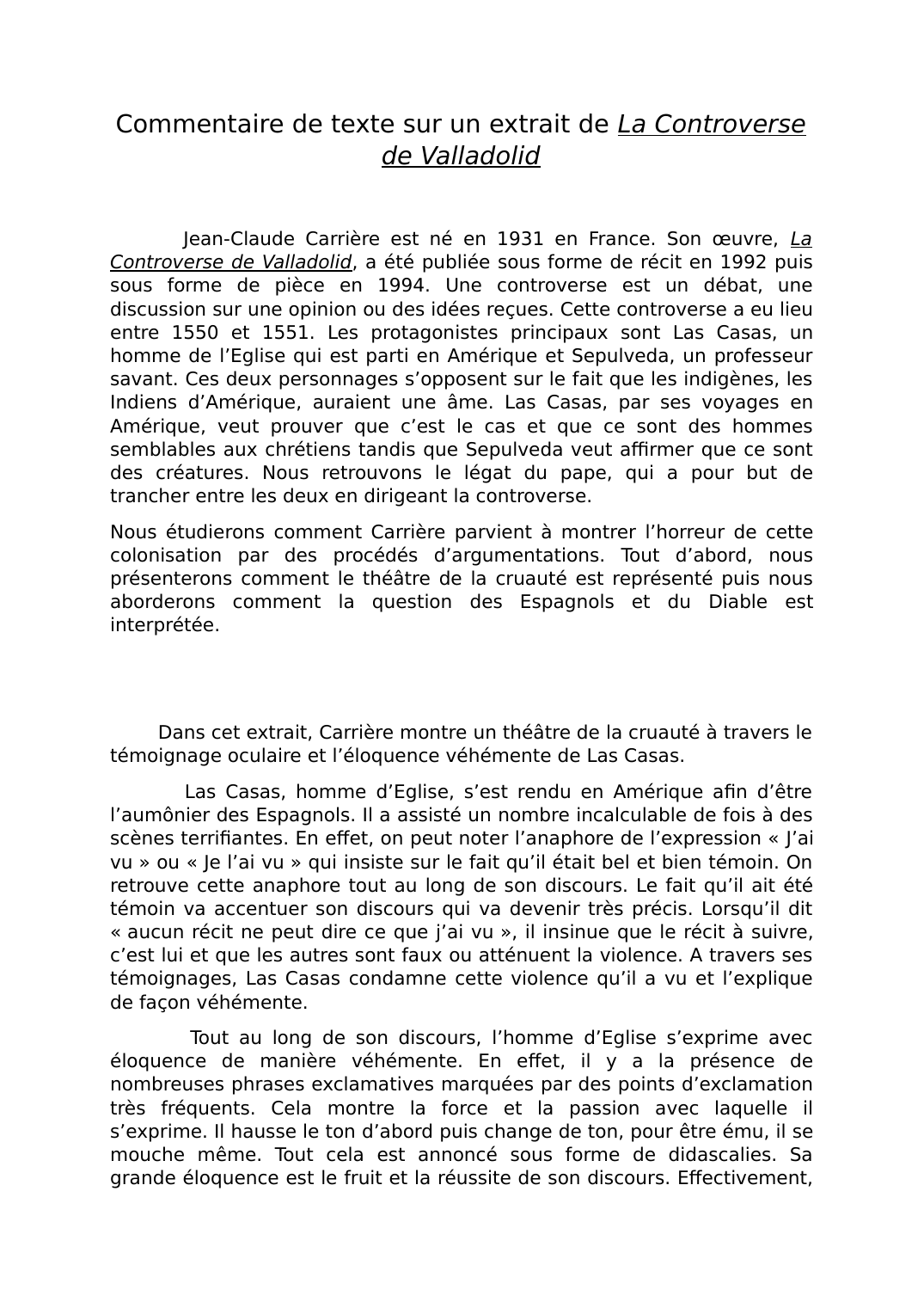 Prévisualisation du document Commentaire de texte - La Controverse de Valladolid