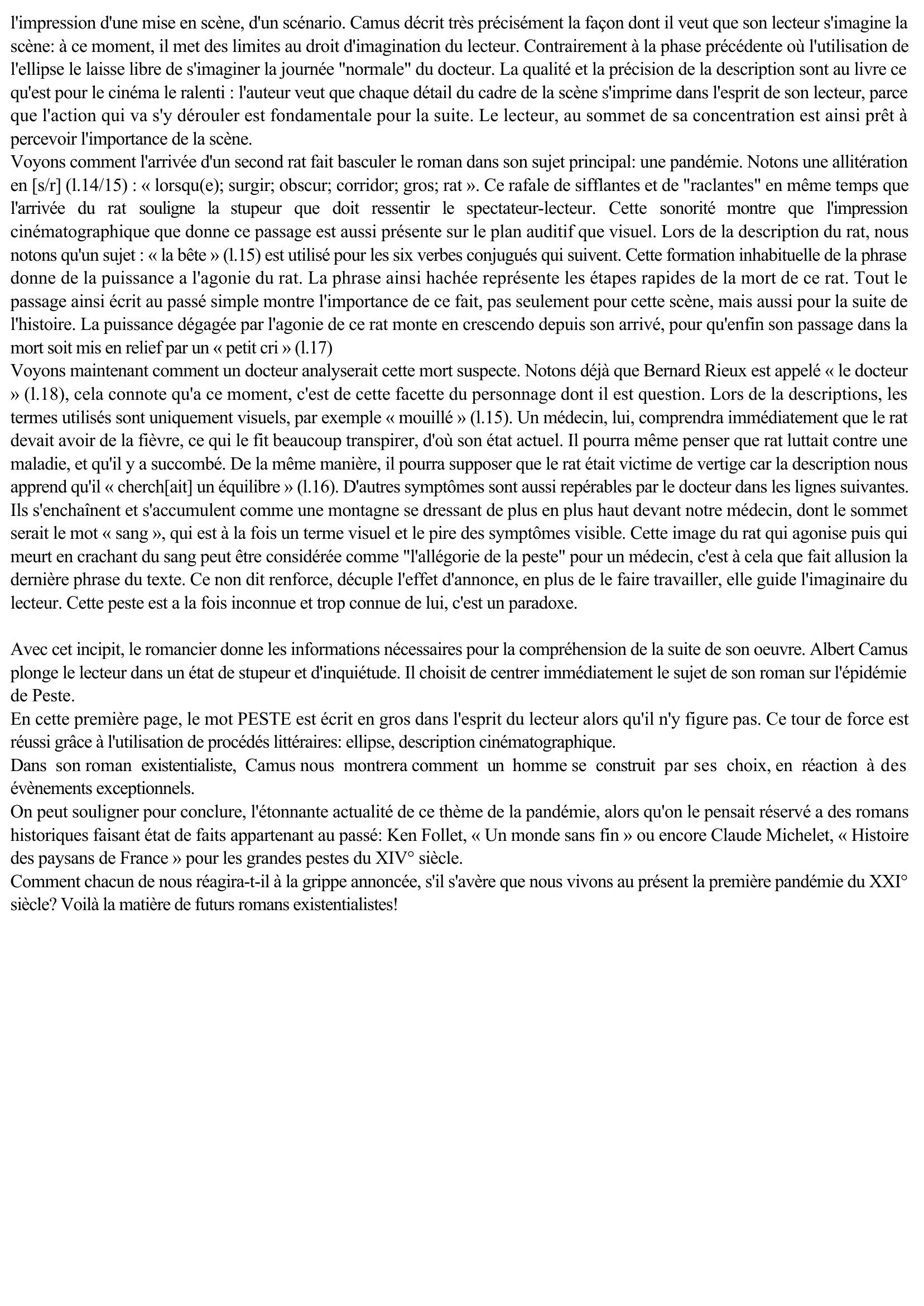 Prévisualisation du document Commentaire De Texte La Peste De Camus Incipit