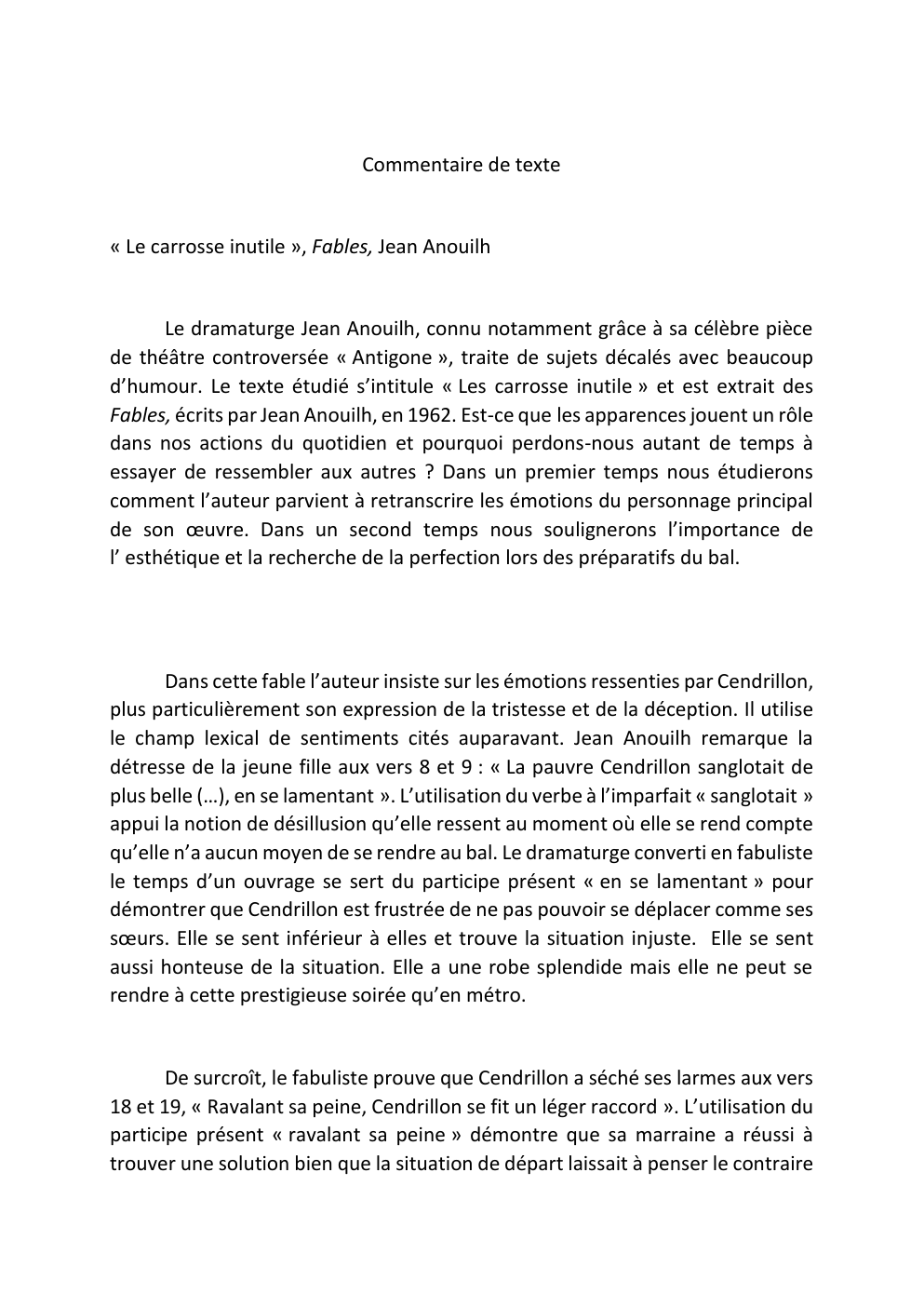 Prévisualisation du document Commentaire de texte "Le carrosse inutile", Jean Anouilh