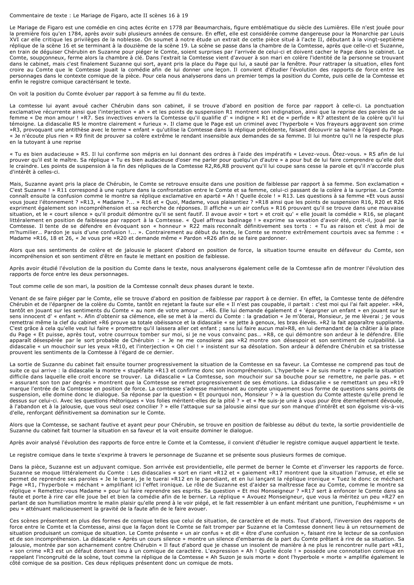 Prévisualisation du document Commentaire de texte : Le Mariage de Figaro, acte II scènes 16 à 19