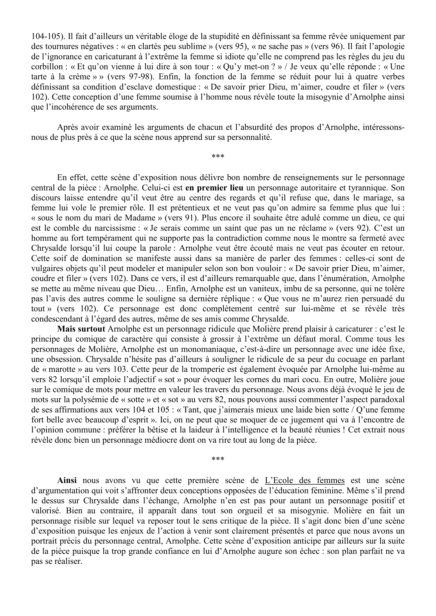 Prévisualisation du document Commentaire de texte: L’Ecole des femmes, Molière  Acte I scène 1 (v 82-122) - Molière