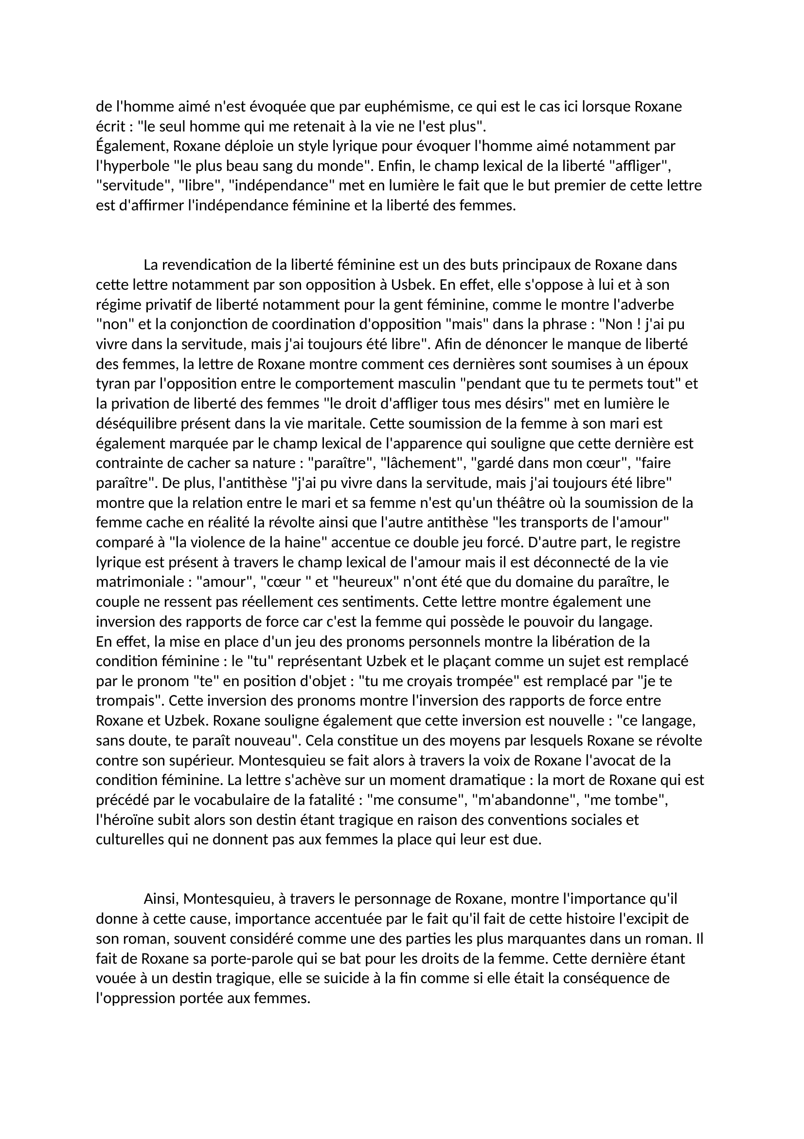 Prévisualisation du document Commentaire de texte : Lettre de Roxane à Usbeck, Les Lettres Persanes de Montesquieu