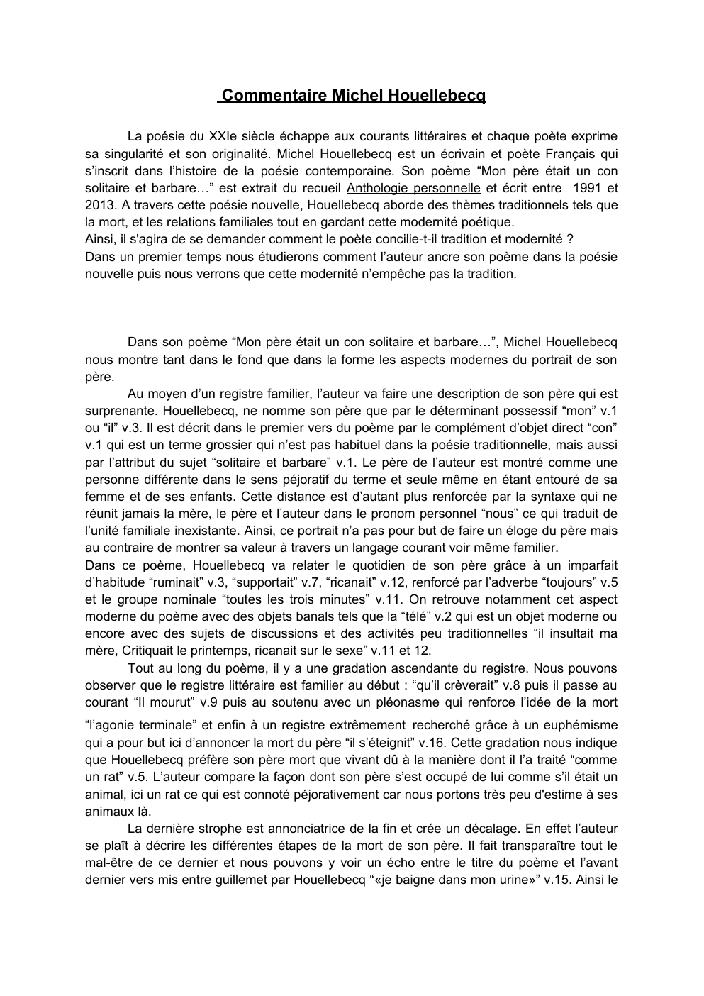 Prévisualisation du document Commentaire de texte : Michel Houellebecq