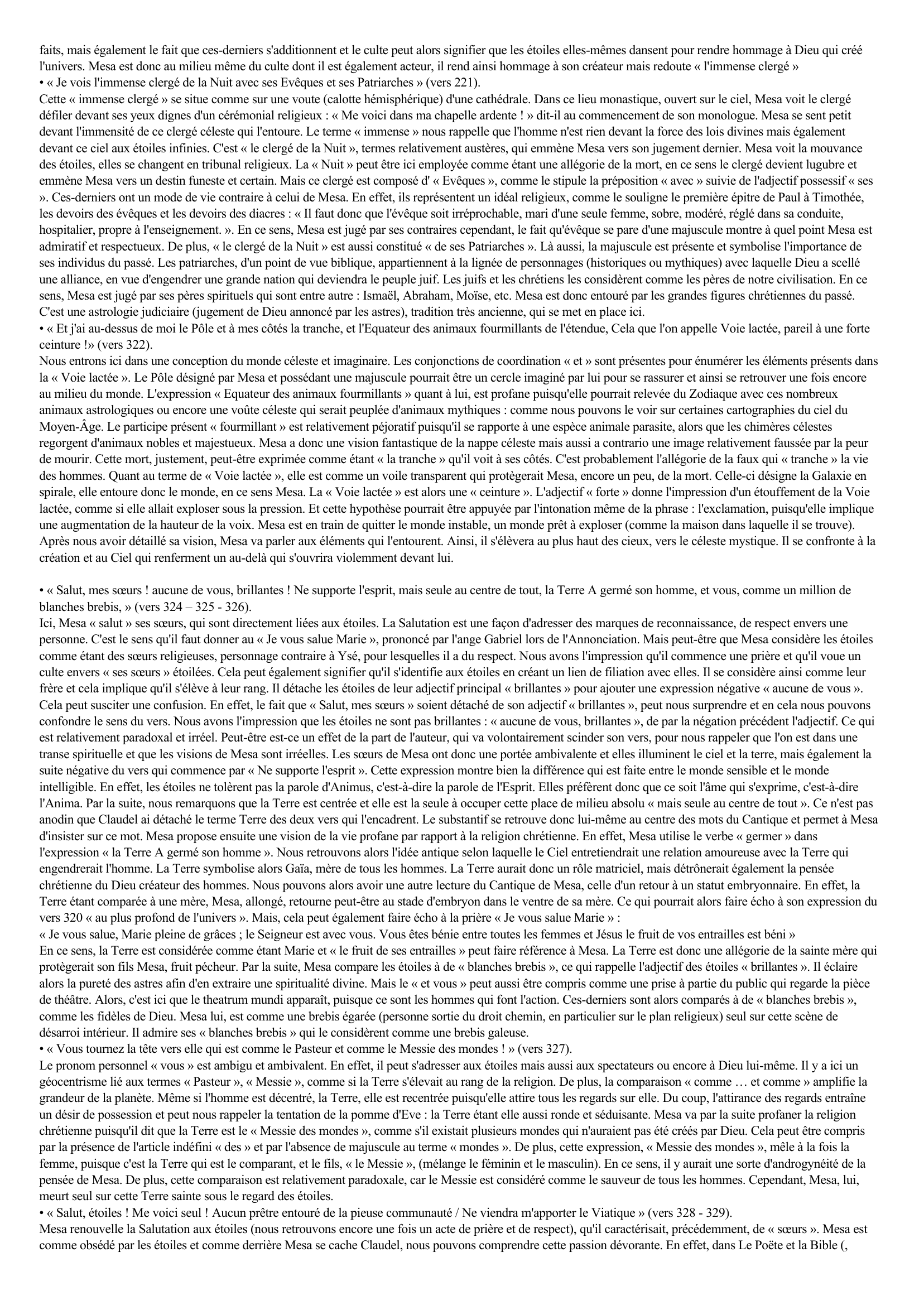 Prévisualisation du document Commentaire de texte - Paul Claudel - Partage de Midi - Le Cantique de Mesa