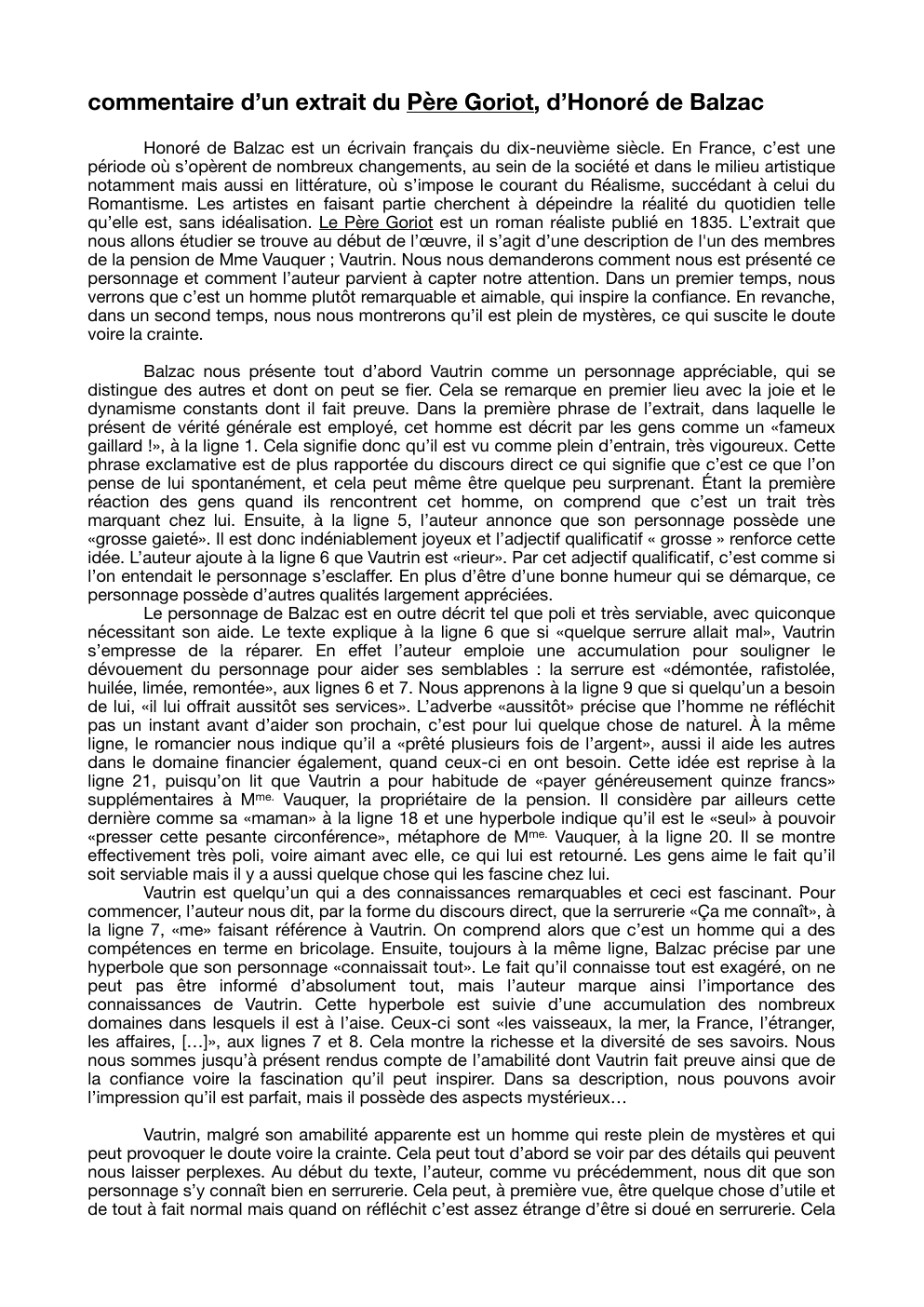 Prévisualisation du document commentaire de texte, père Goriot de Balzac: le personnage de Vautrin