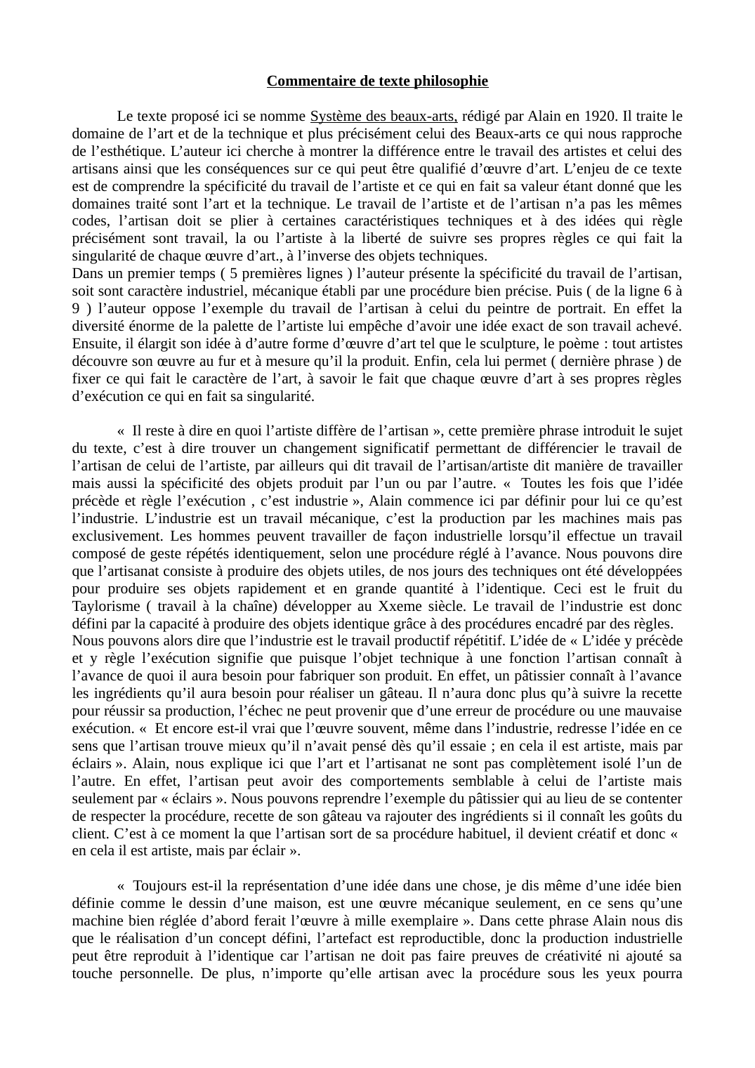 Prévisualisation du document commentaire de texte philo " Alain, système des beaux arts "
