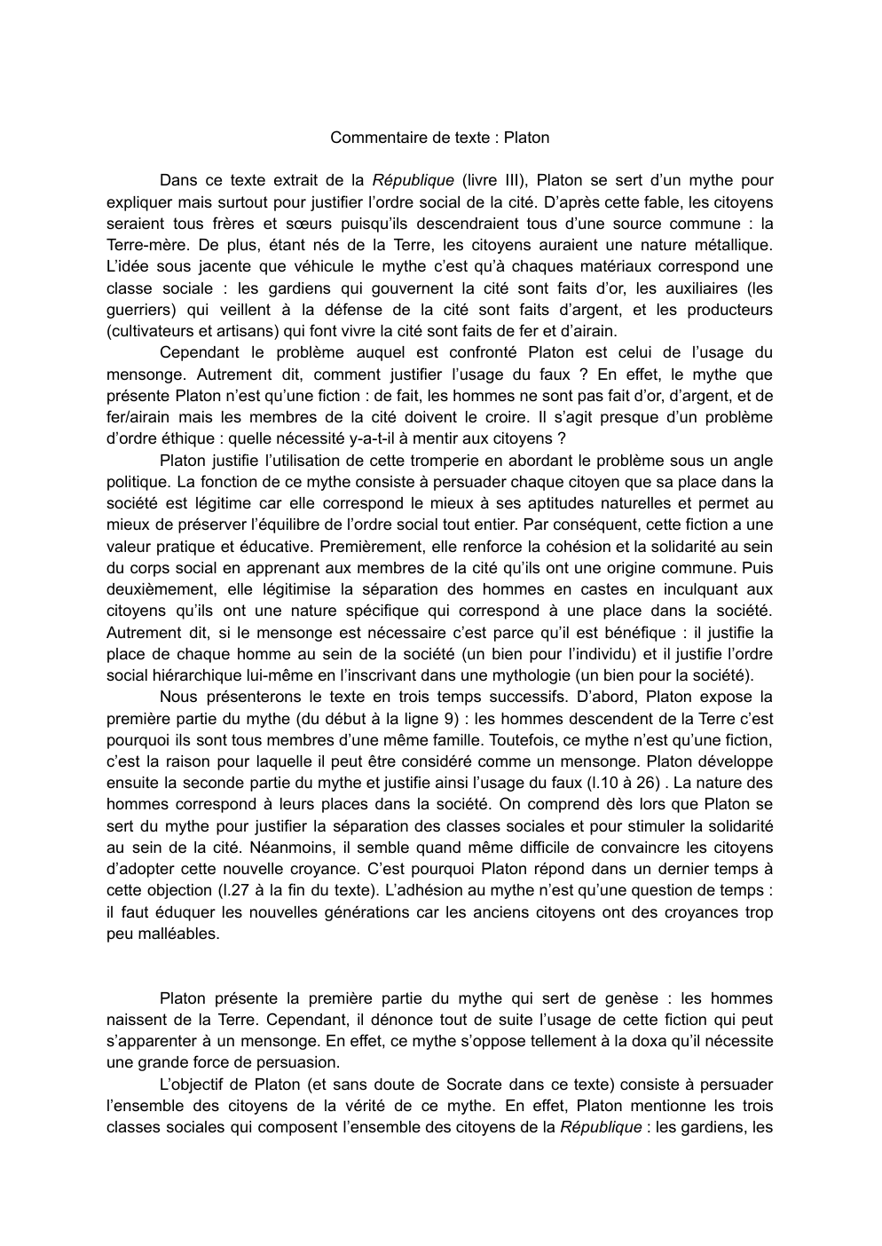 Prévisualisation du document Commentaire de texte Platon de la République (livre III)