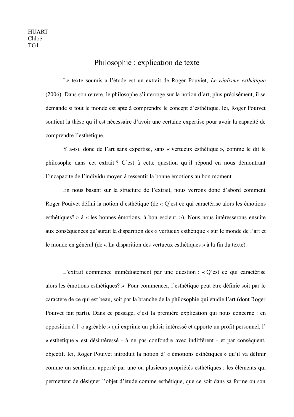 Prévisualisation du document Commentaire de texte Roger Pouivet, Le réalisme esthétique (2006)